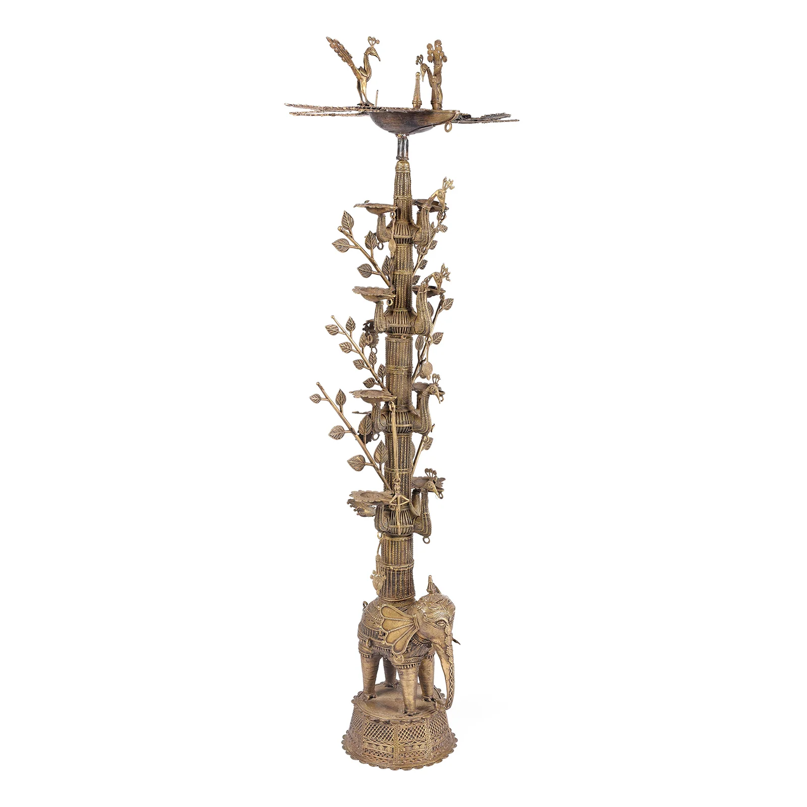 Brass Dhokra Tree Of Life Oil Lamp From Chhattisgarh - Ca 1900 - Image 11
