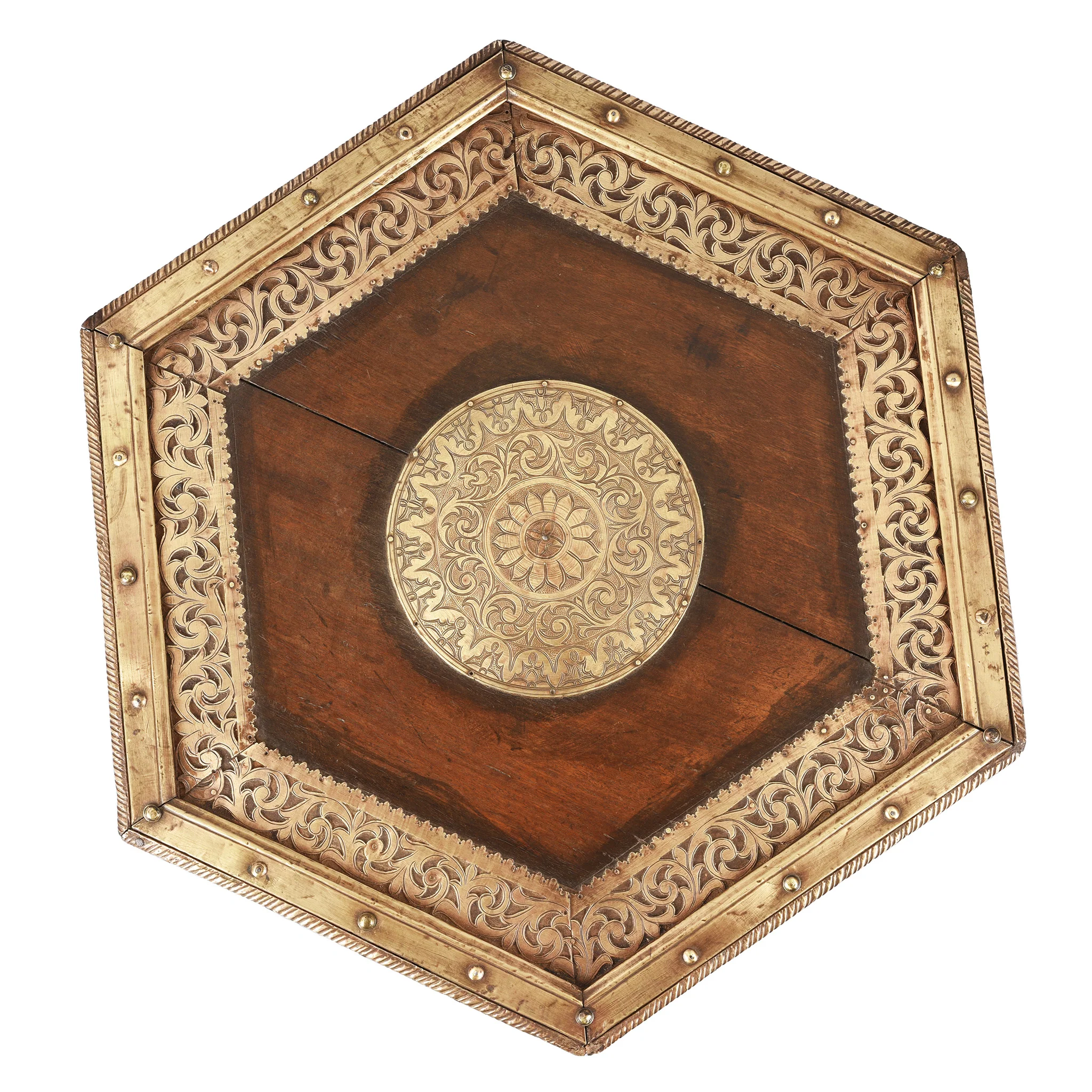 Brass Hexagonal Bajot Prayer Table From Shekhawati - 19th Century - Image 2
