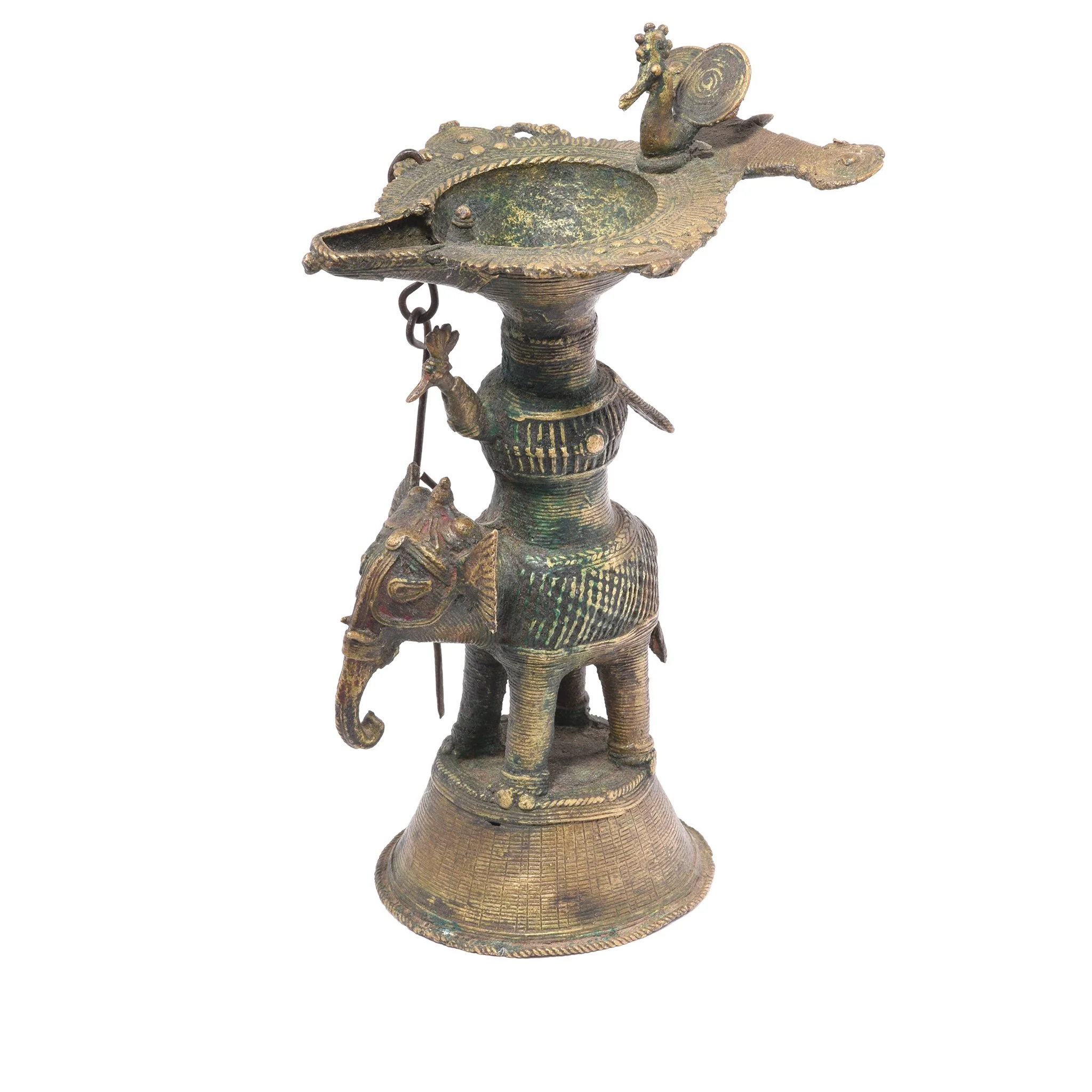 Brass Dhokra Work Elephant Oil Lamp From Chhattisgarh - Ca 1910 - Image 2