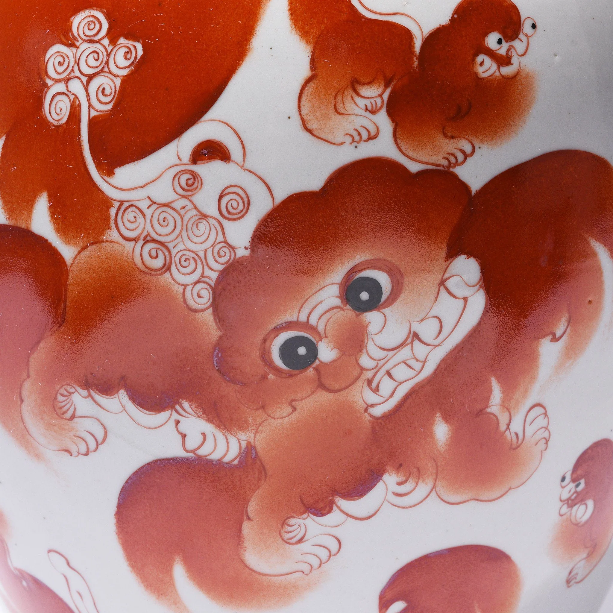 Burnt Orange Porcelain Rice Jar - Foo Dog Design - Image 2