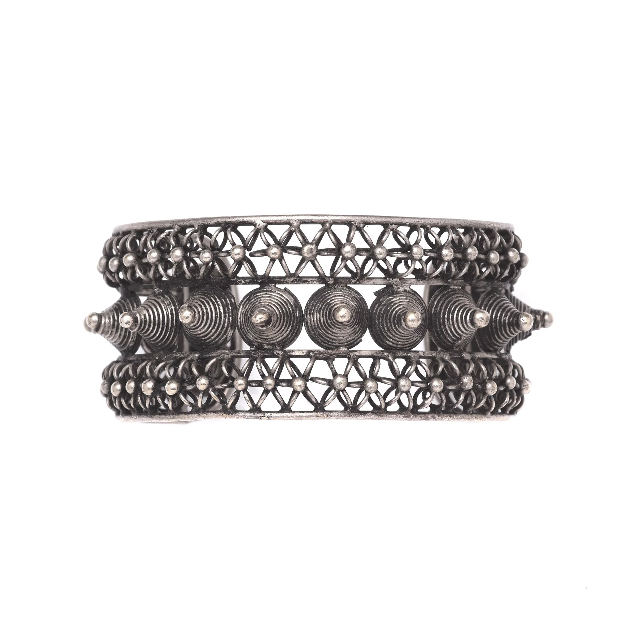 White Metal Miao Tribal Cuff - Image 2