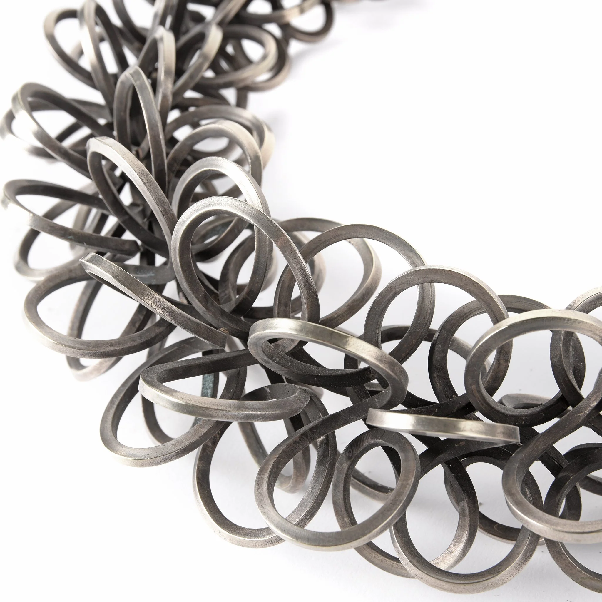 White Metal Miao Tribal Necklace on Iron Stand - Image 3