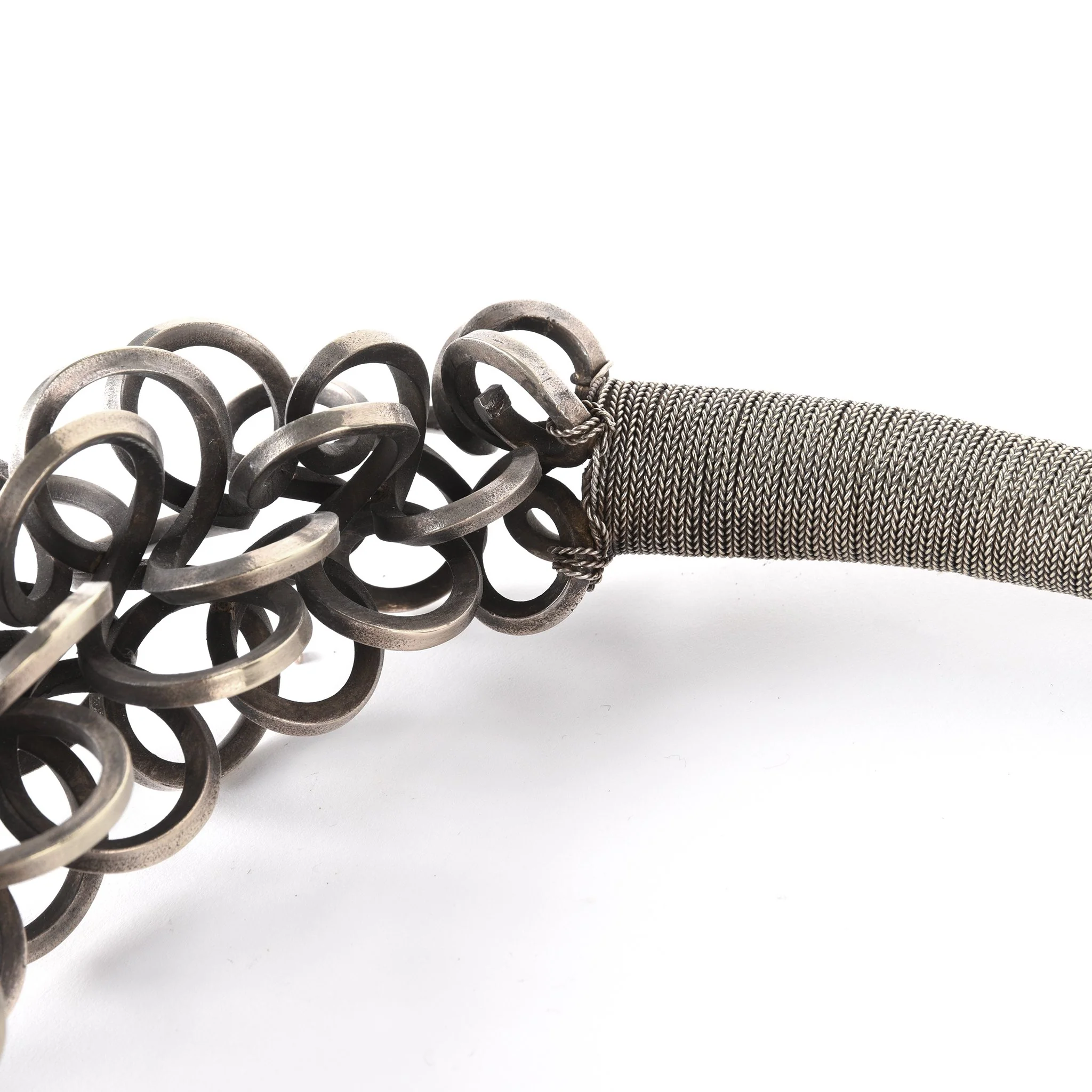 White Metal Miao Tribal Necklace on Iron Stand - Image 4