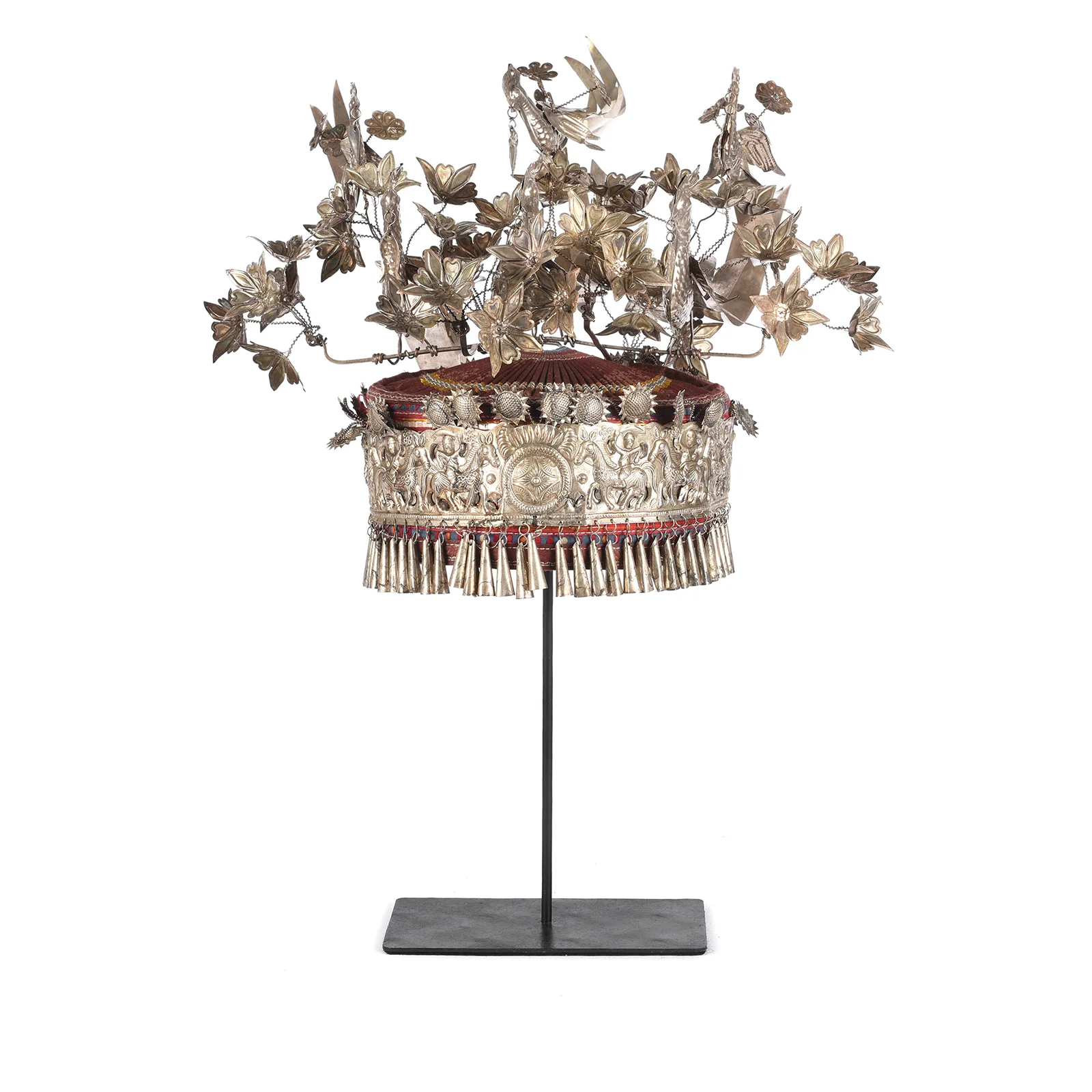 Decorative Miao Tribal Hat From Guizhou On Stand