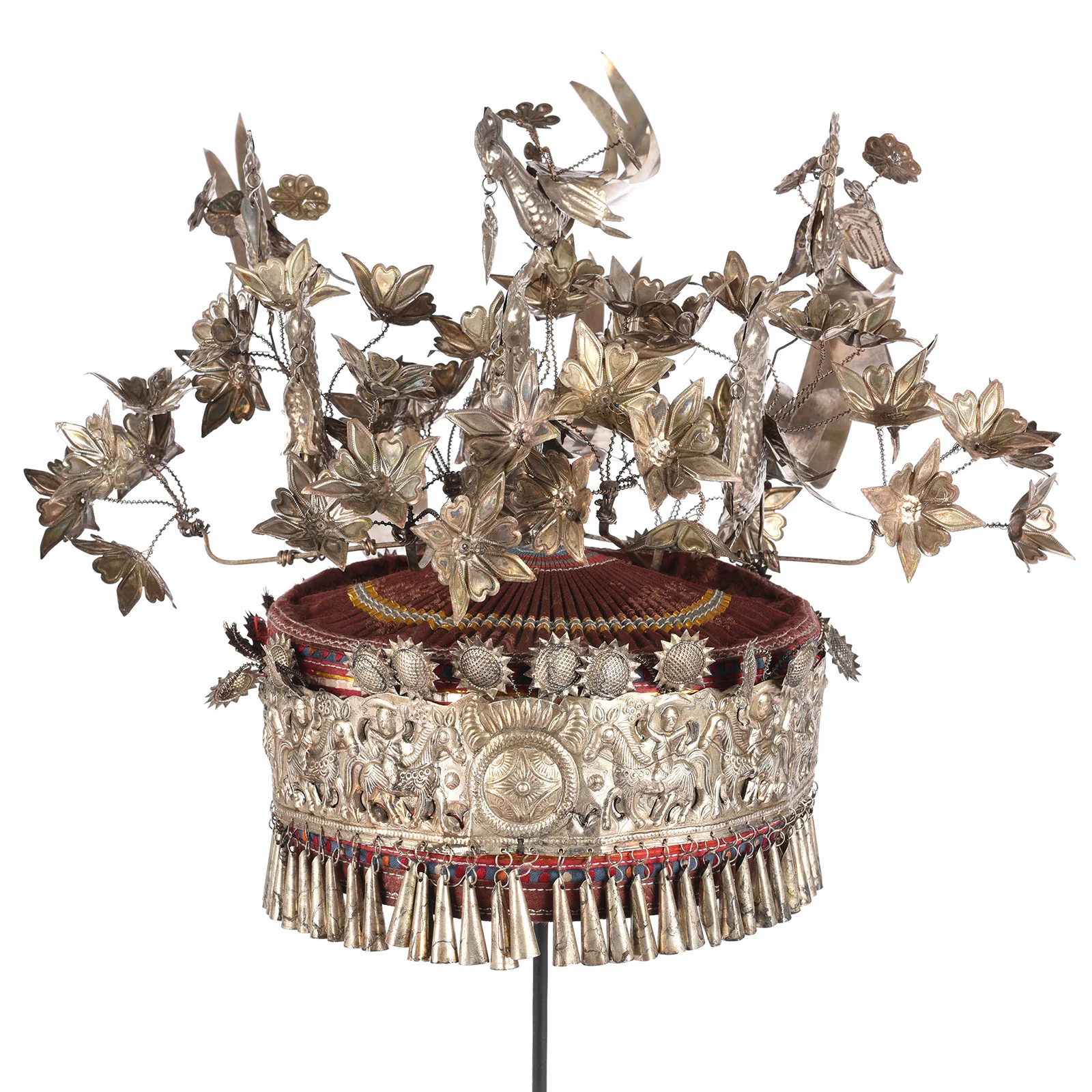 Decorative Miao Tribal Hat From Guizhou On Stand - Image 2