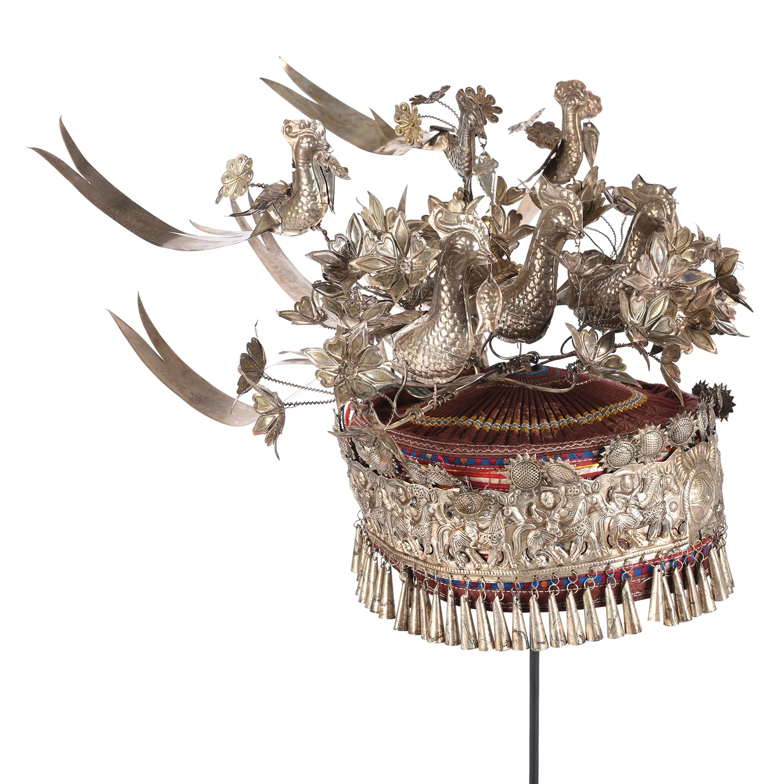 Decorative Miao Tribal Hat From Guizhou On Stand - Image 3