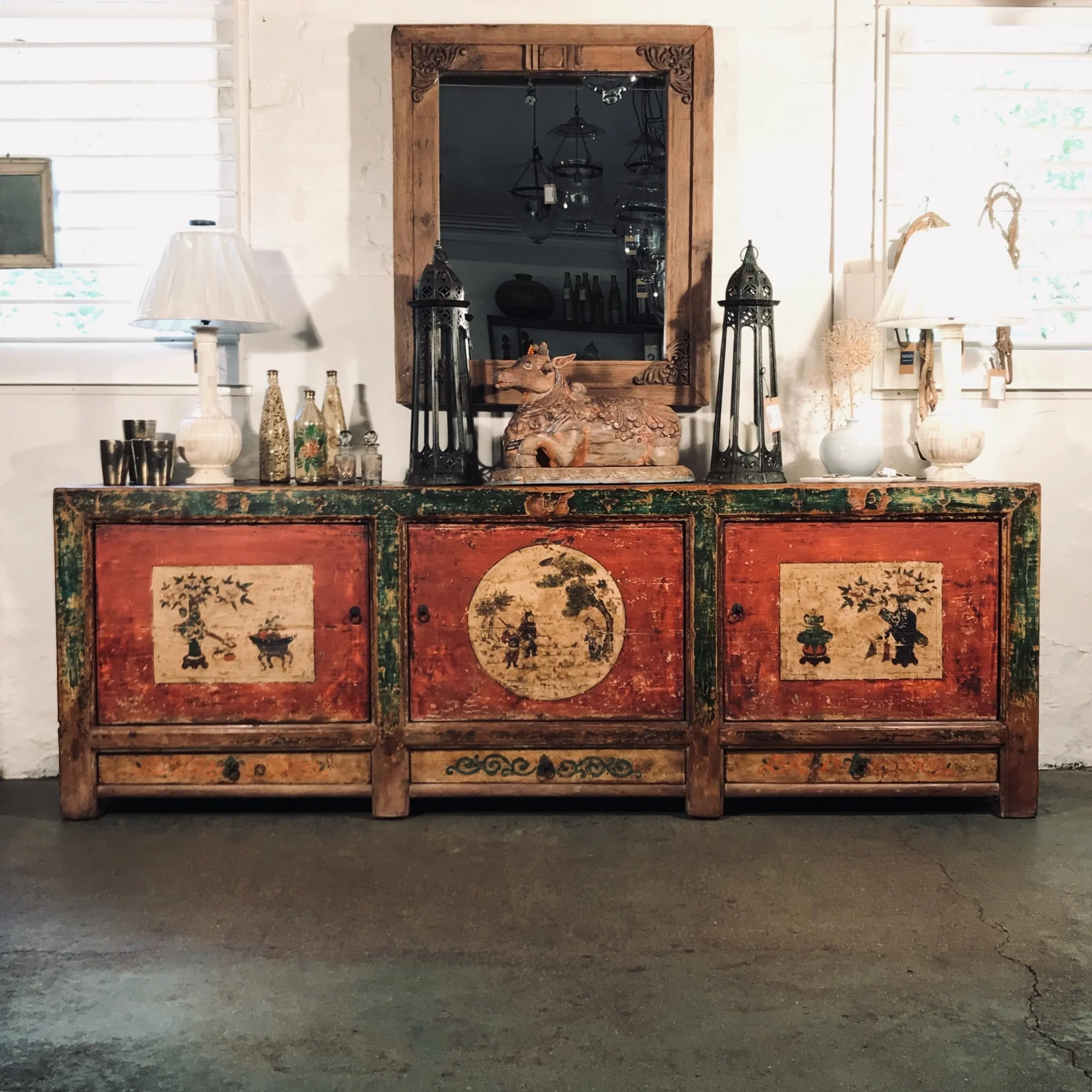Long Painted Sideboard From Mongolia - 19thC - Image 3