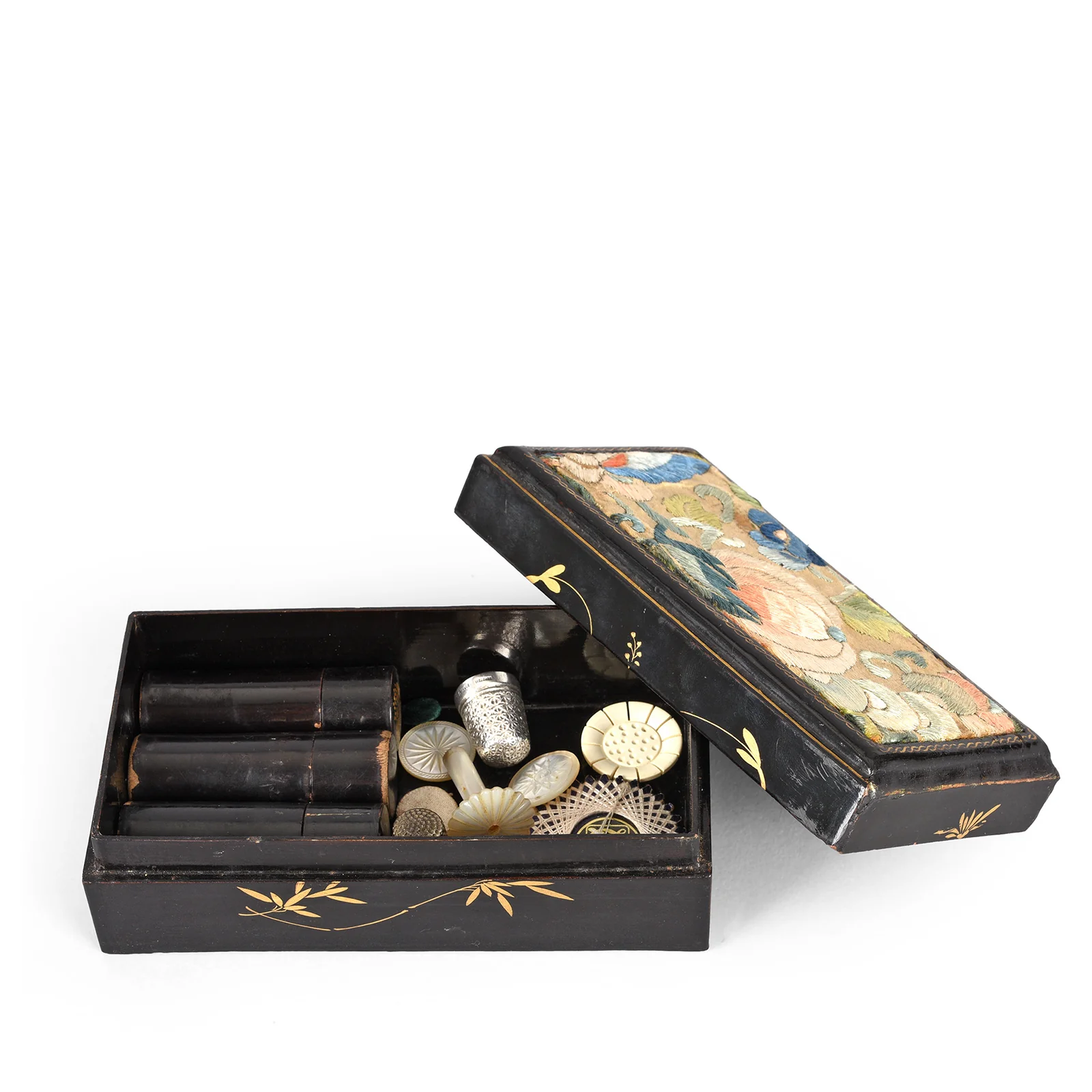 Canton Export Black Lacquer Stacking Haberdashery Box - Qing Dynasty - Image 19