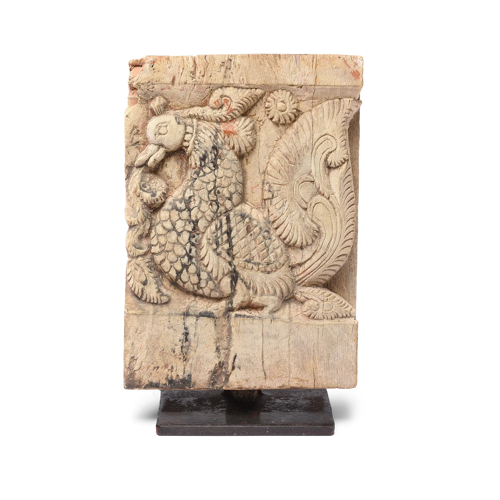 Carved Peacock Panel From A Ratha Yatra Chariot - 19thC