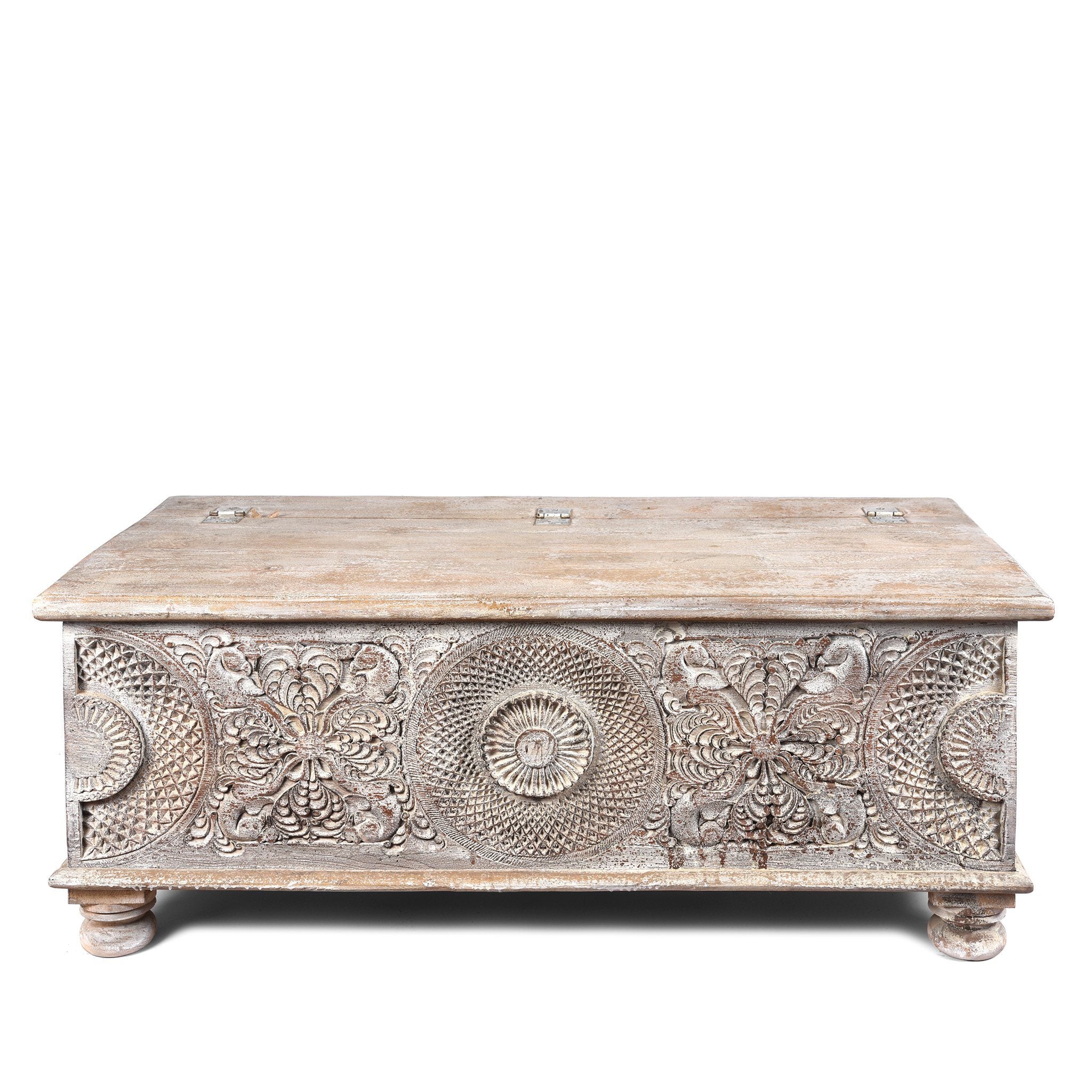 Carved Blanket Box Made From Reclaimed Teak