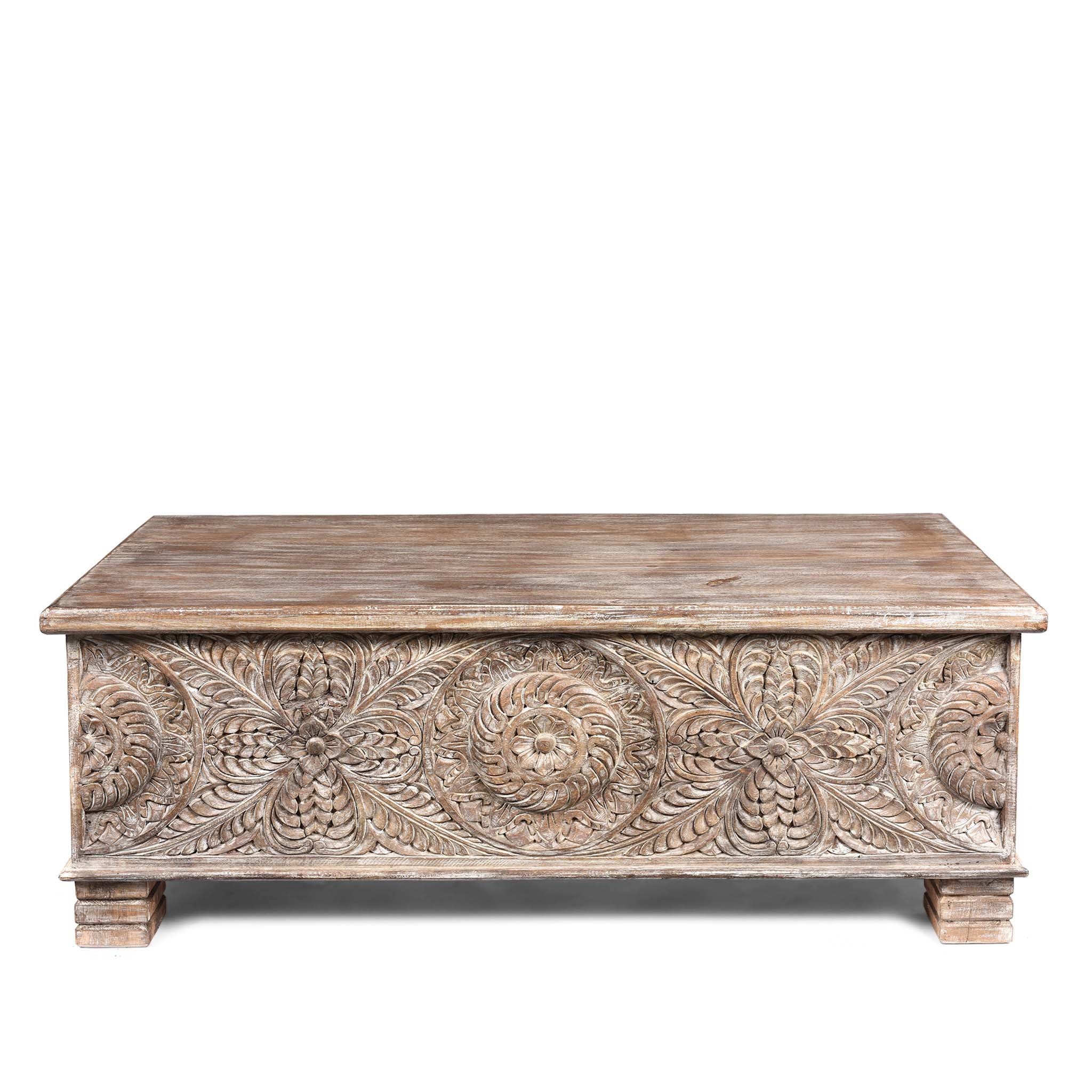 Carved Blanket Chest Made From Reclaimed Painted Teak
