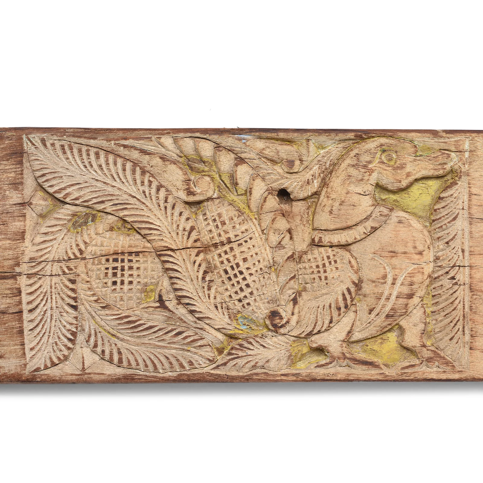 Carved Bleached Teak Peacock Lintel Panel - 19th Century - Image 2