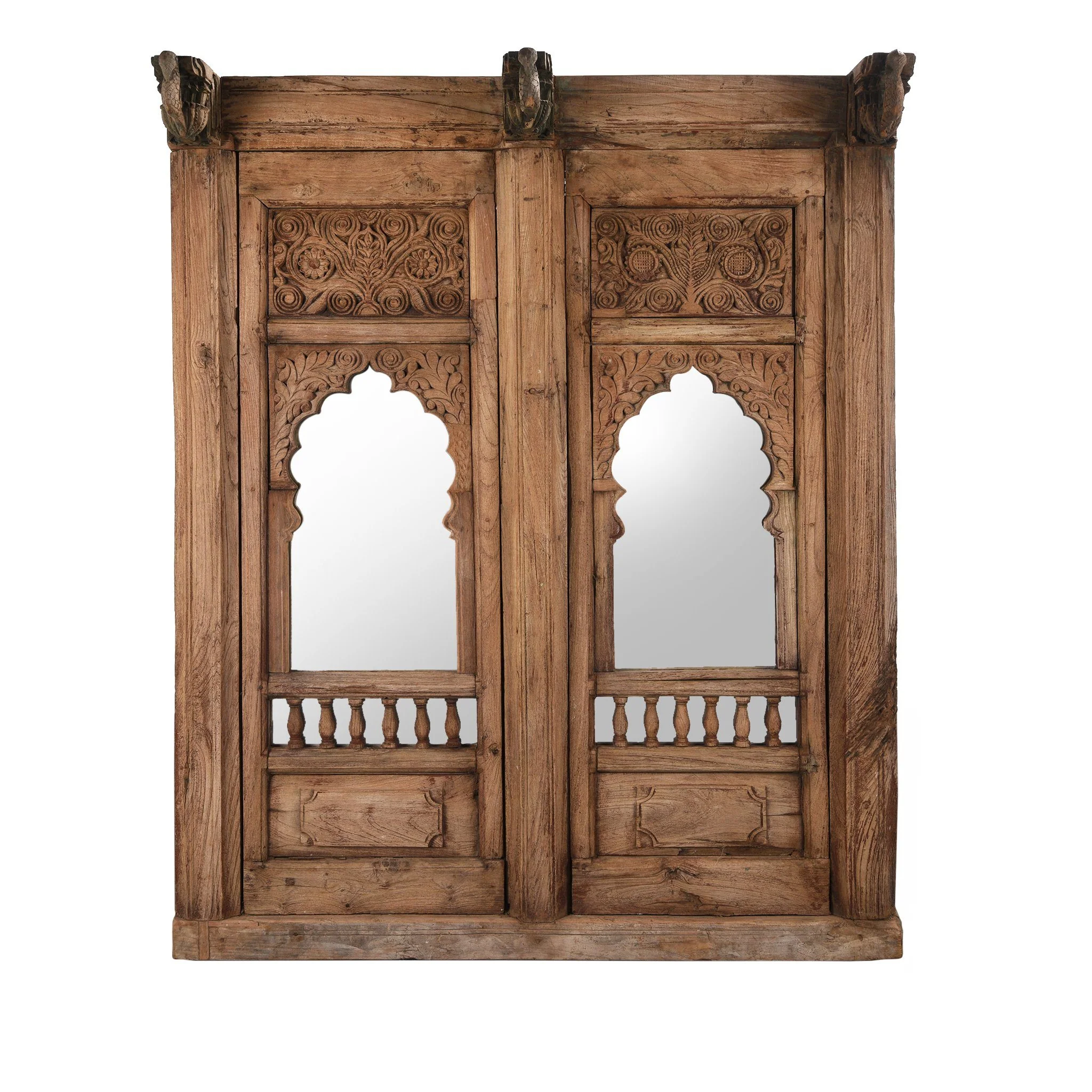 Carved Double Mirror Made From An Old Teak Window - 19th Century - Image 5