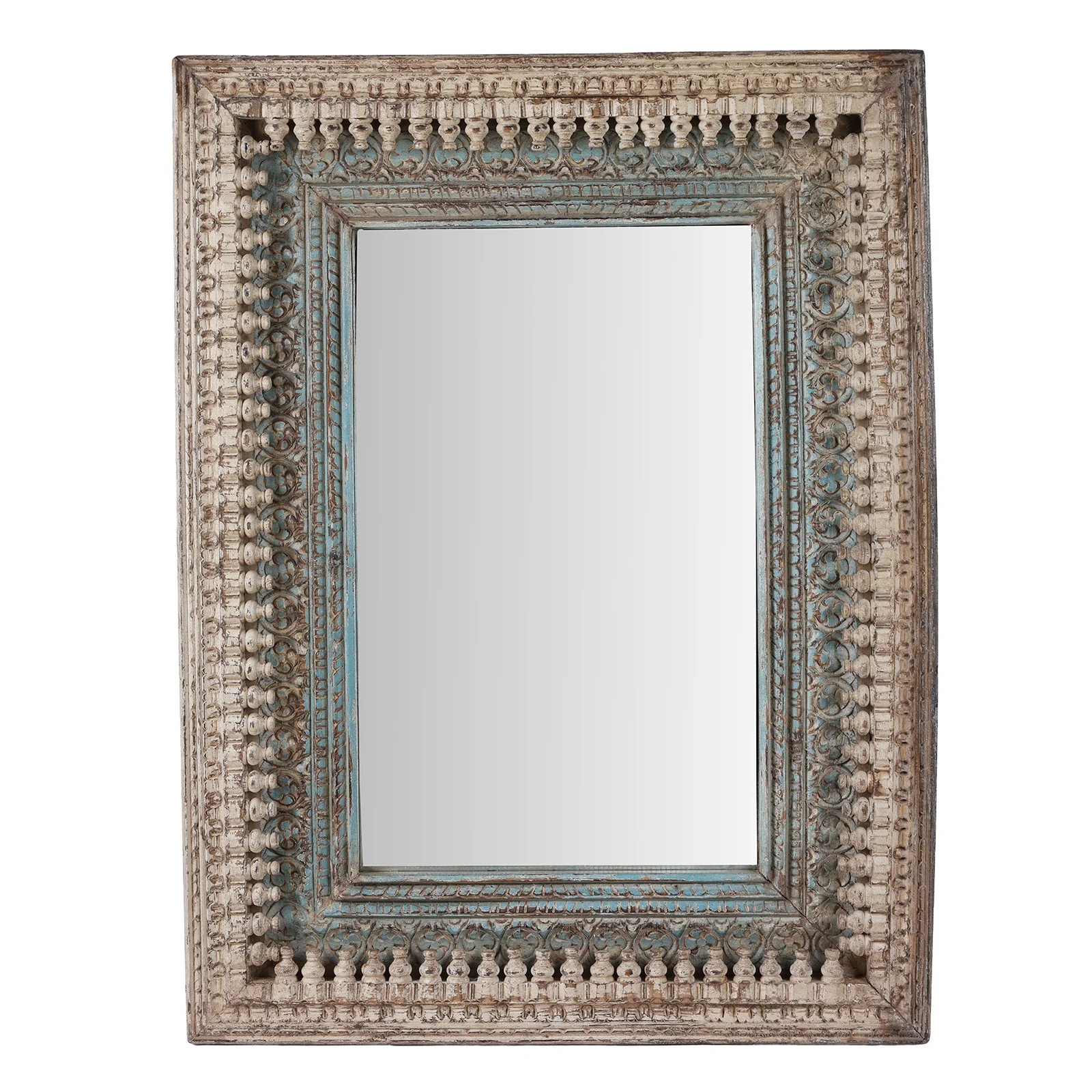 Indian Rectangle Mango Mirror - Blue & White