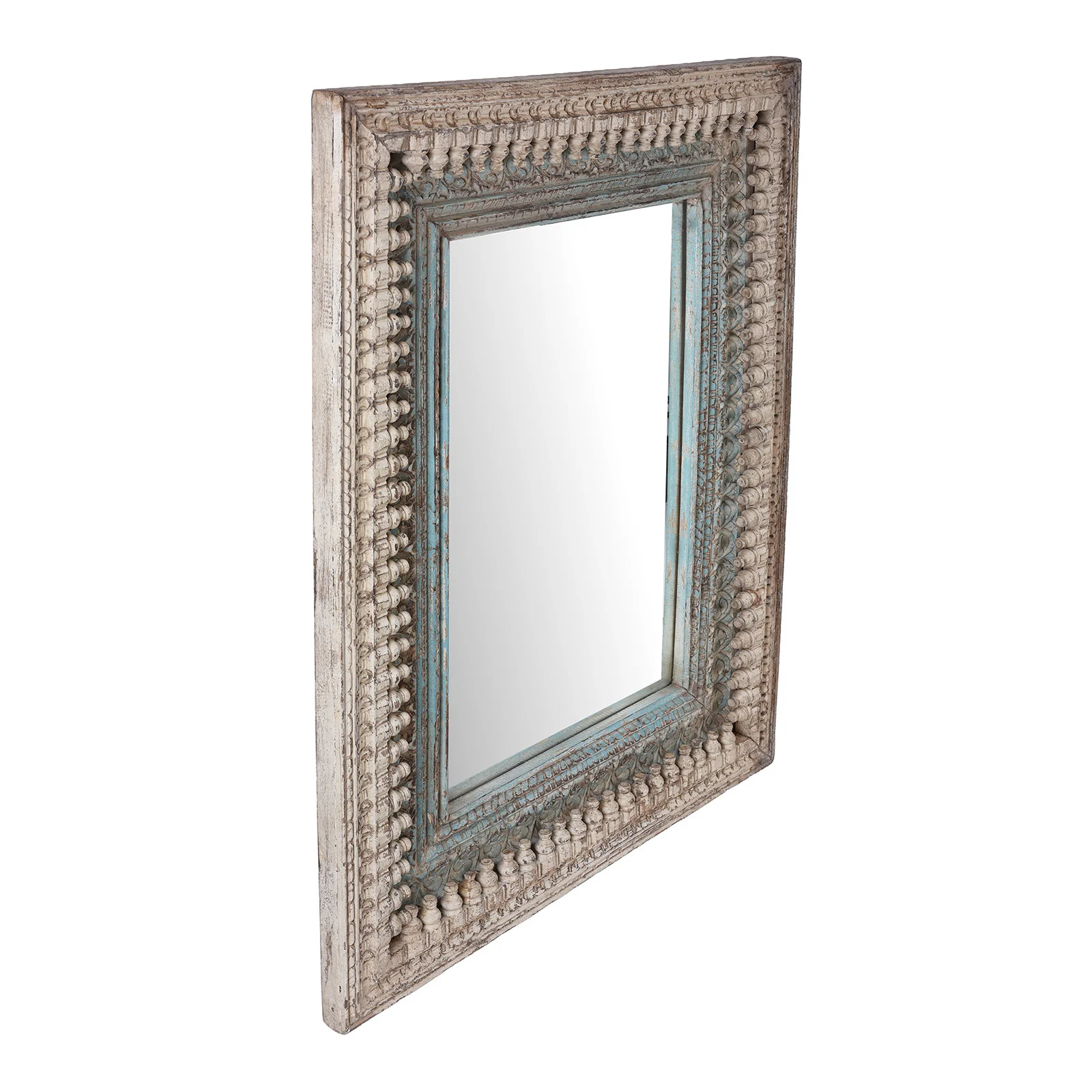 Indian Rectangle Mango Mirror - Blue & White - Image 3