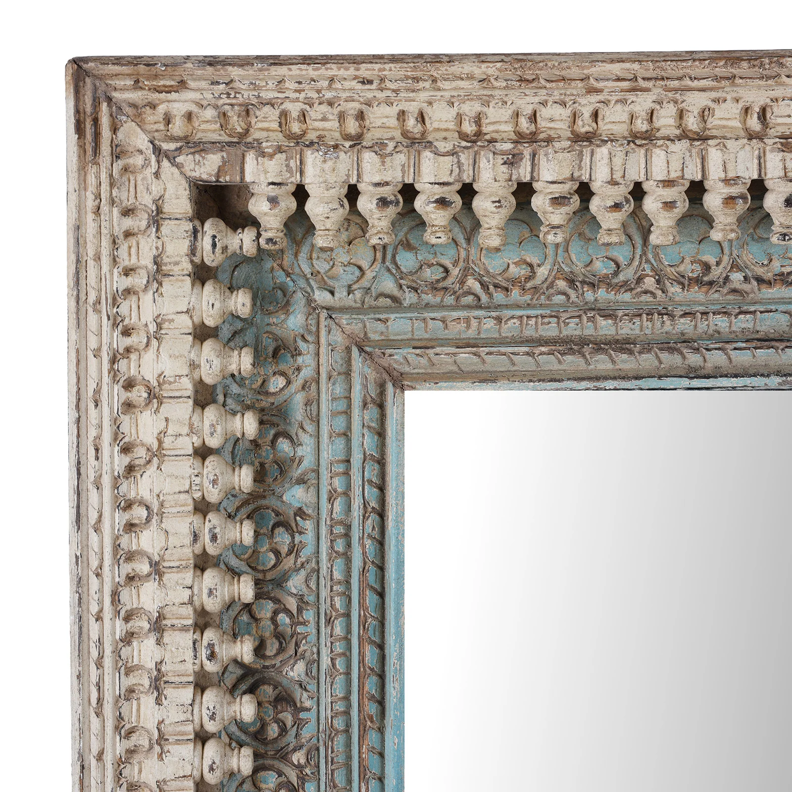 Indian Rectangle Mango Mirror - Blue & White - Image 4