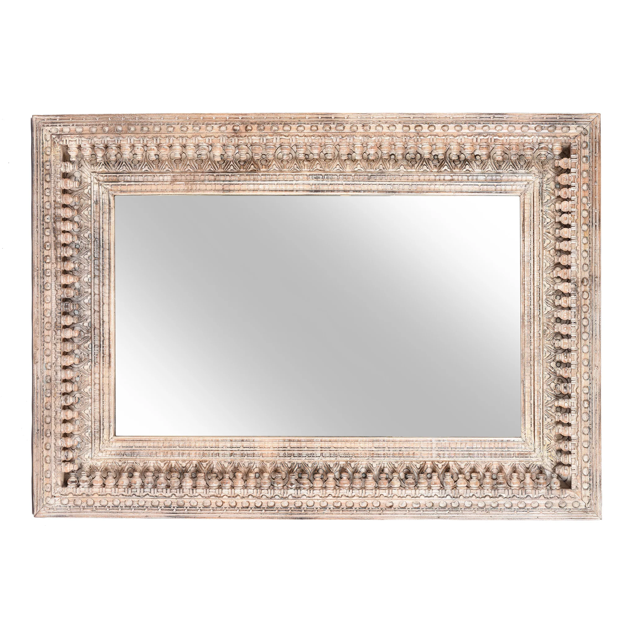 Carved Mango Wood Painted Mirror - Antique Cream - Image 2