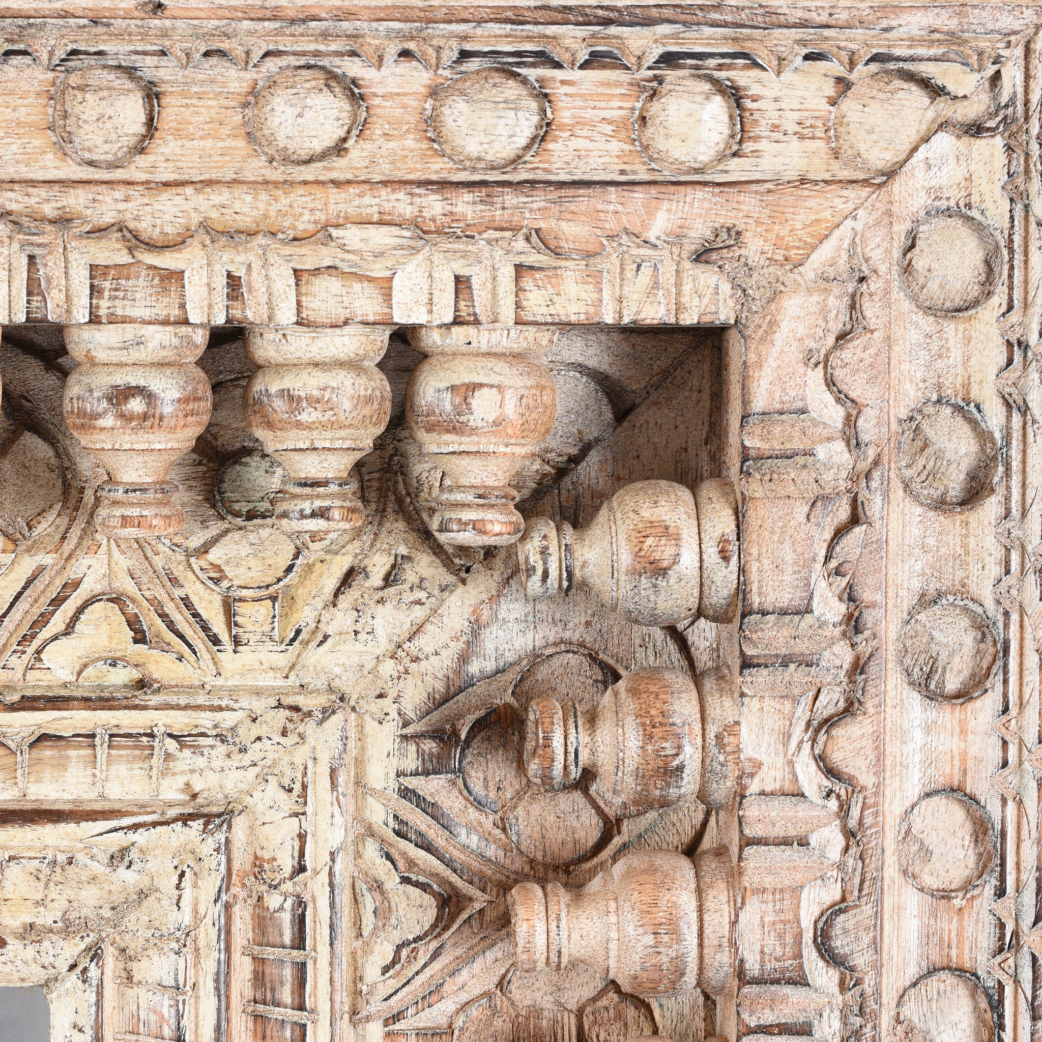 Carved Mango Wood Painted Mirror - Antique Cream - Image 4