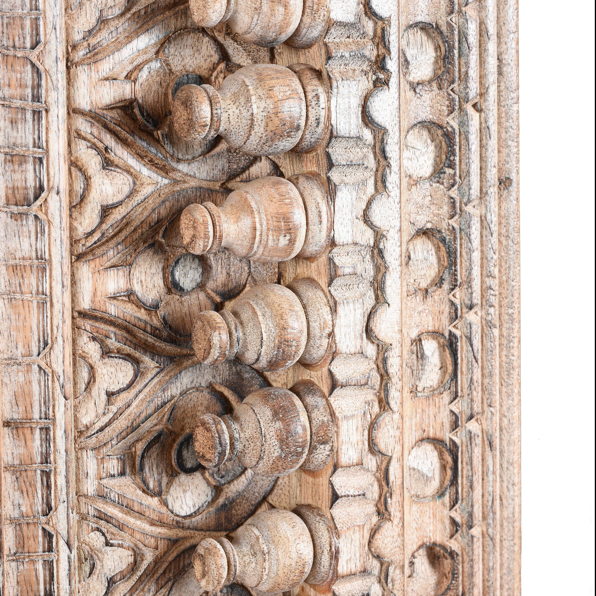 Carved Mango Wood Painted Mirror - Antique Cream - Image 5