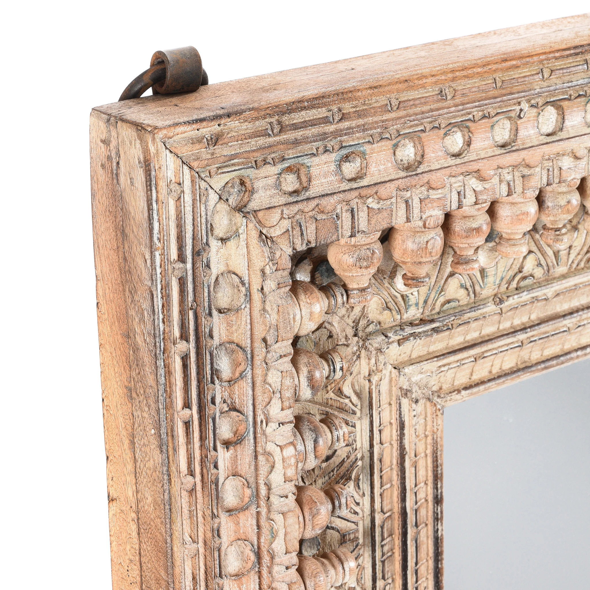 Carved Mango Wood Painted Mirror - Antique Cream - Image 6