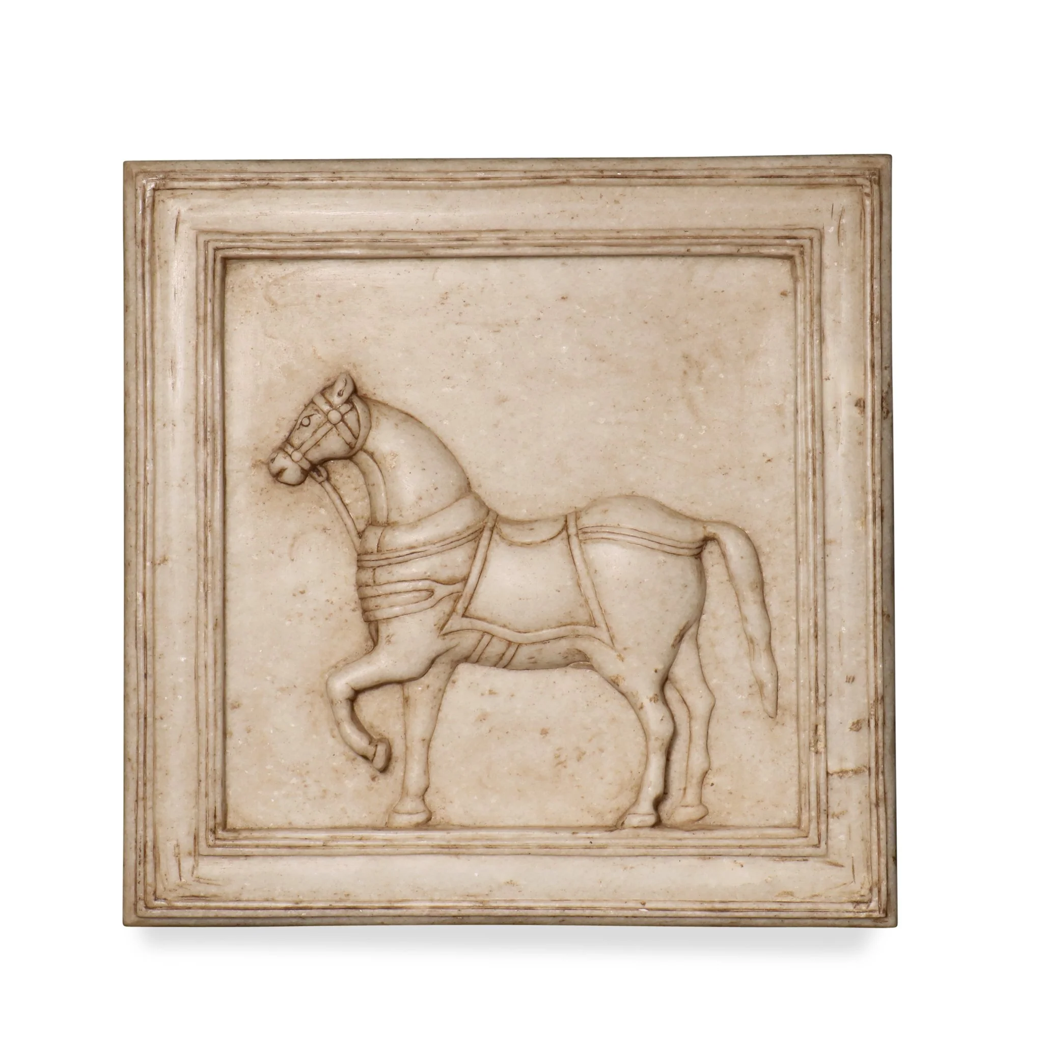 Hand Carved Mughal Style Marble Horse Wall Panel - Image 4