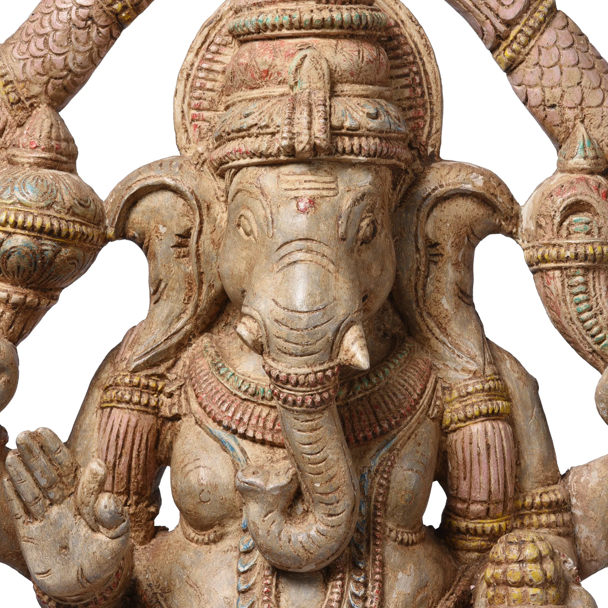 Carved & Painted Wooden South Indian Ganesh Statue - Reproduction - Image 2