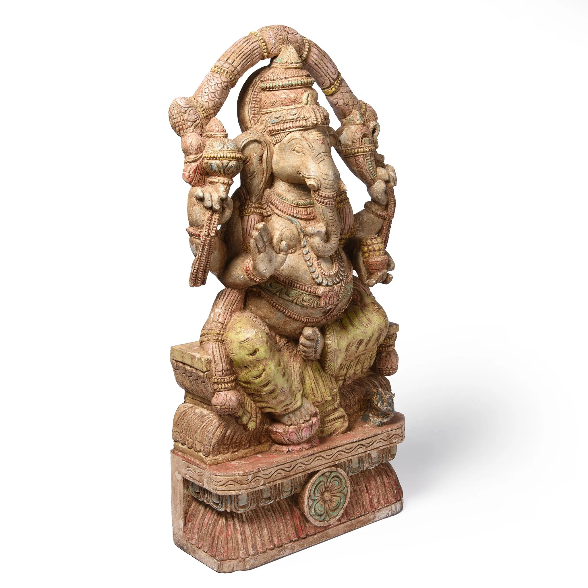 Carved & Painted Wooden South Indian Ganesh Statue - Reproduction - Image 4