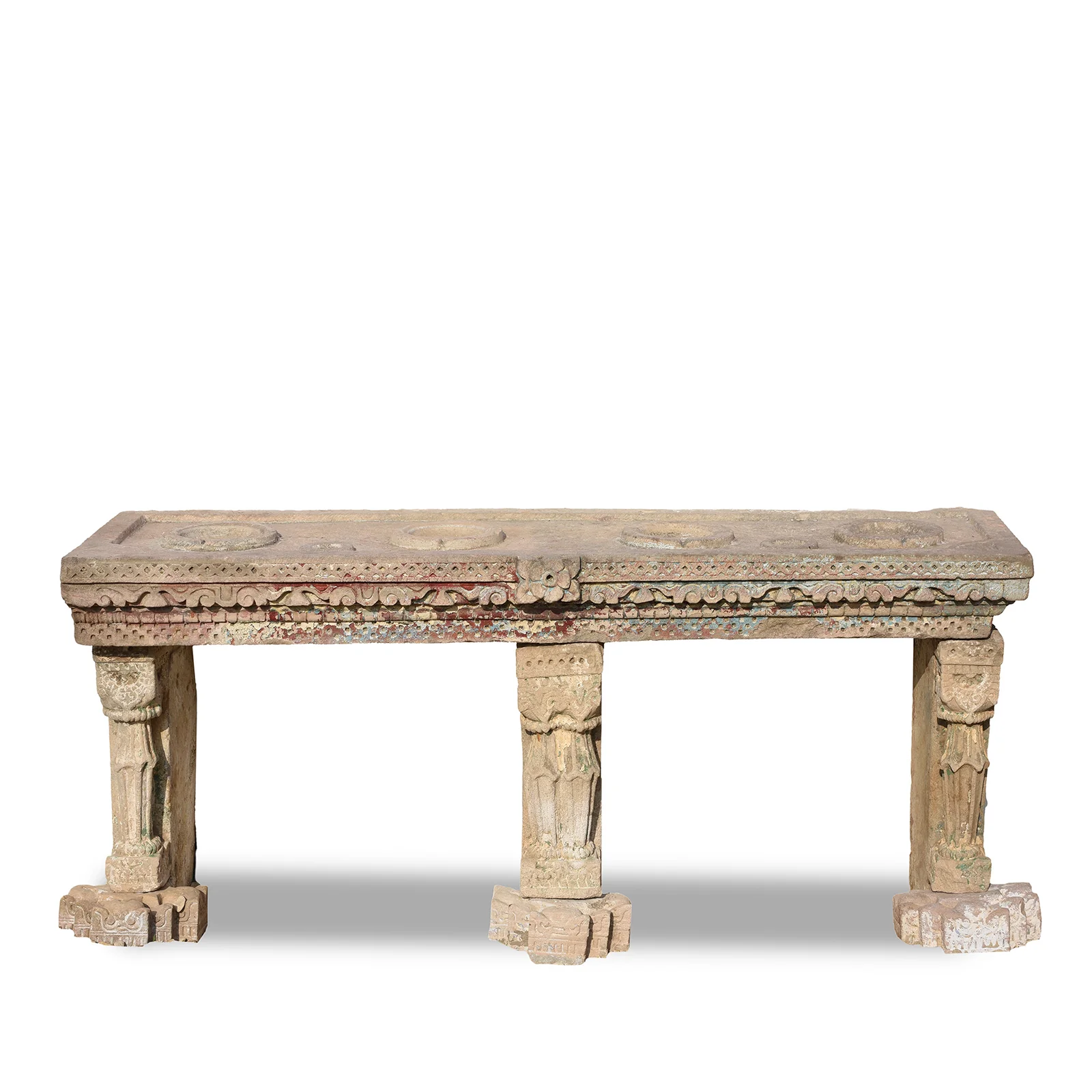Carved Stone Indian Water Pot Stand (Parinda) From Gujarat - 19thC