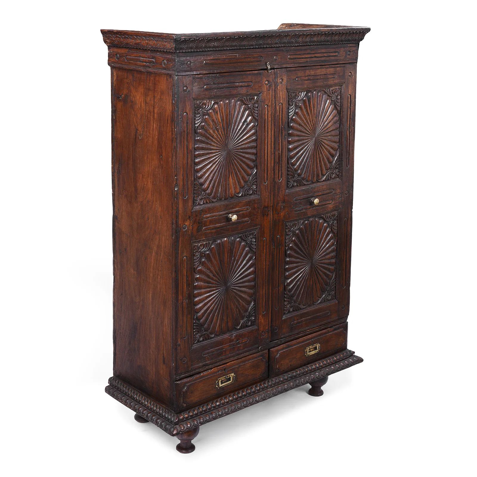 Carved Almirah Cabinet With Sunburst Panels - 19th Centruy - Image 3