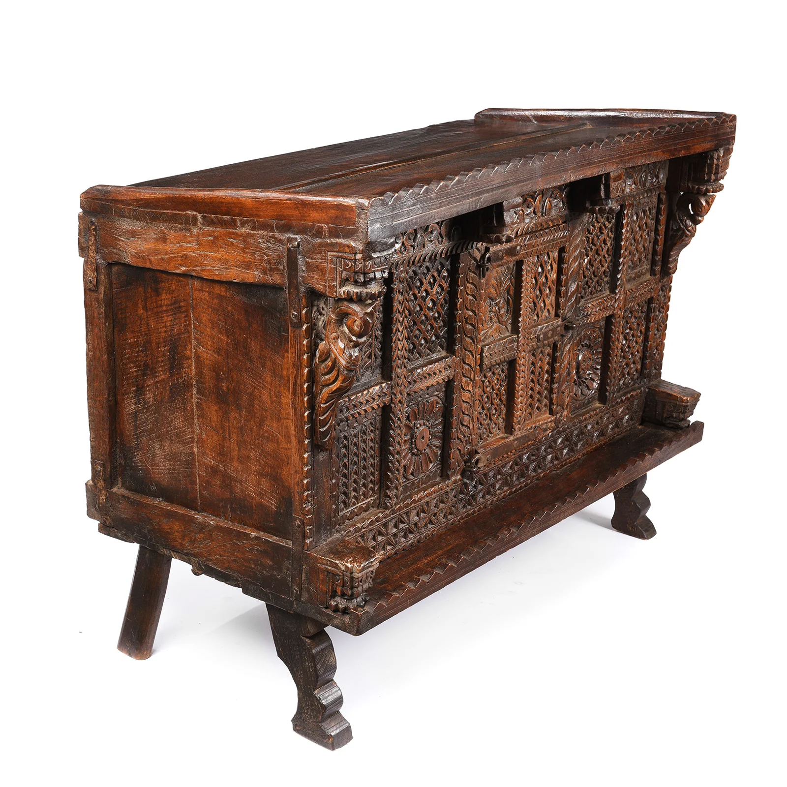 Carved Teak Indian Dowry Chest Majus - 19thC - Image 3