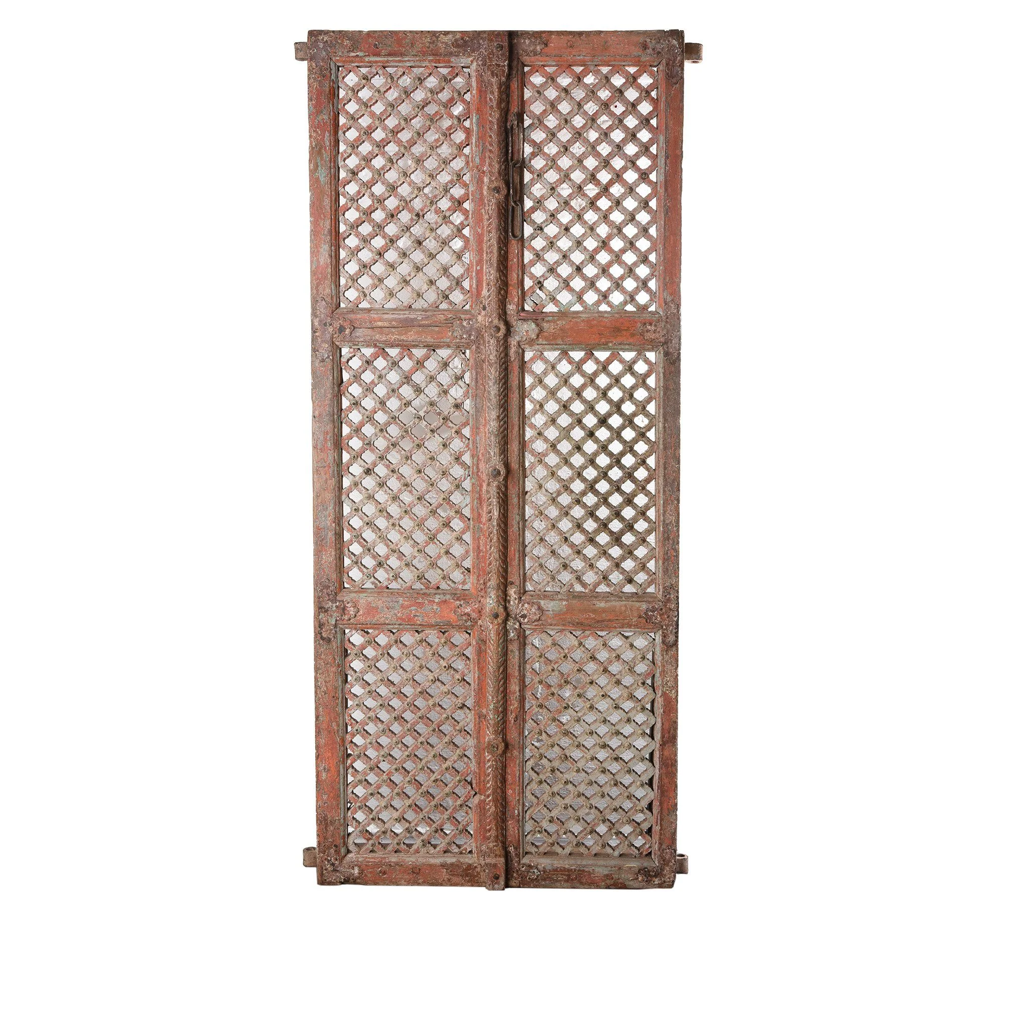 Painted Indian Jali Doors From Patan - 18th Century