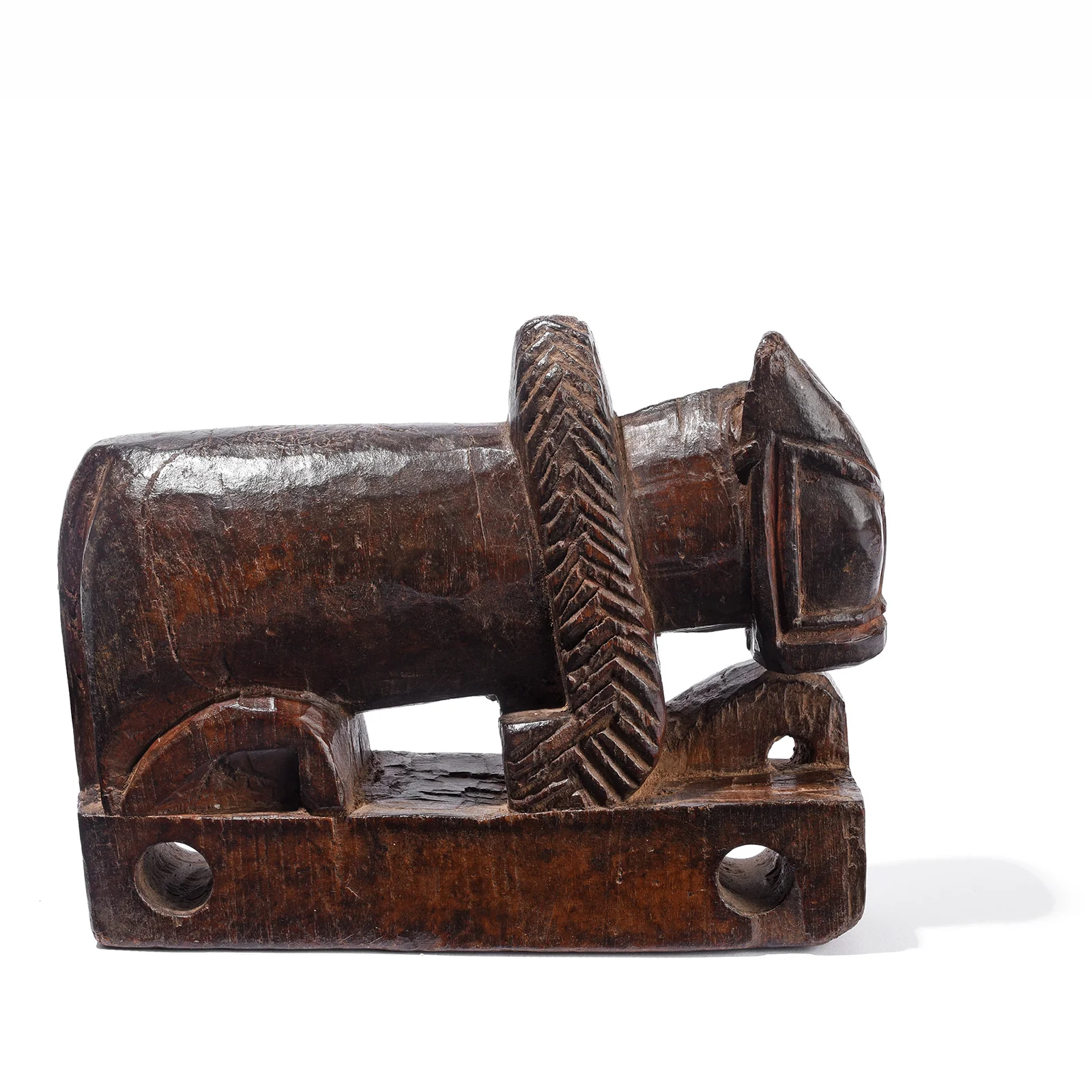 Carved Teak Nandi Bull Toy From Rajasthan - 19th Century