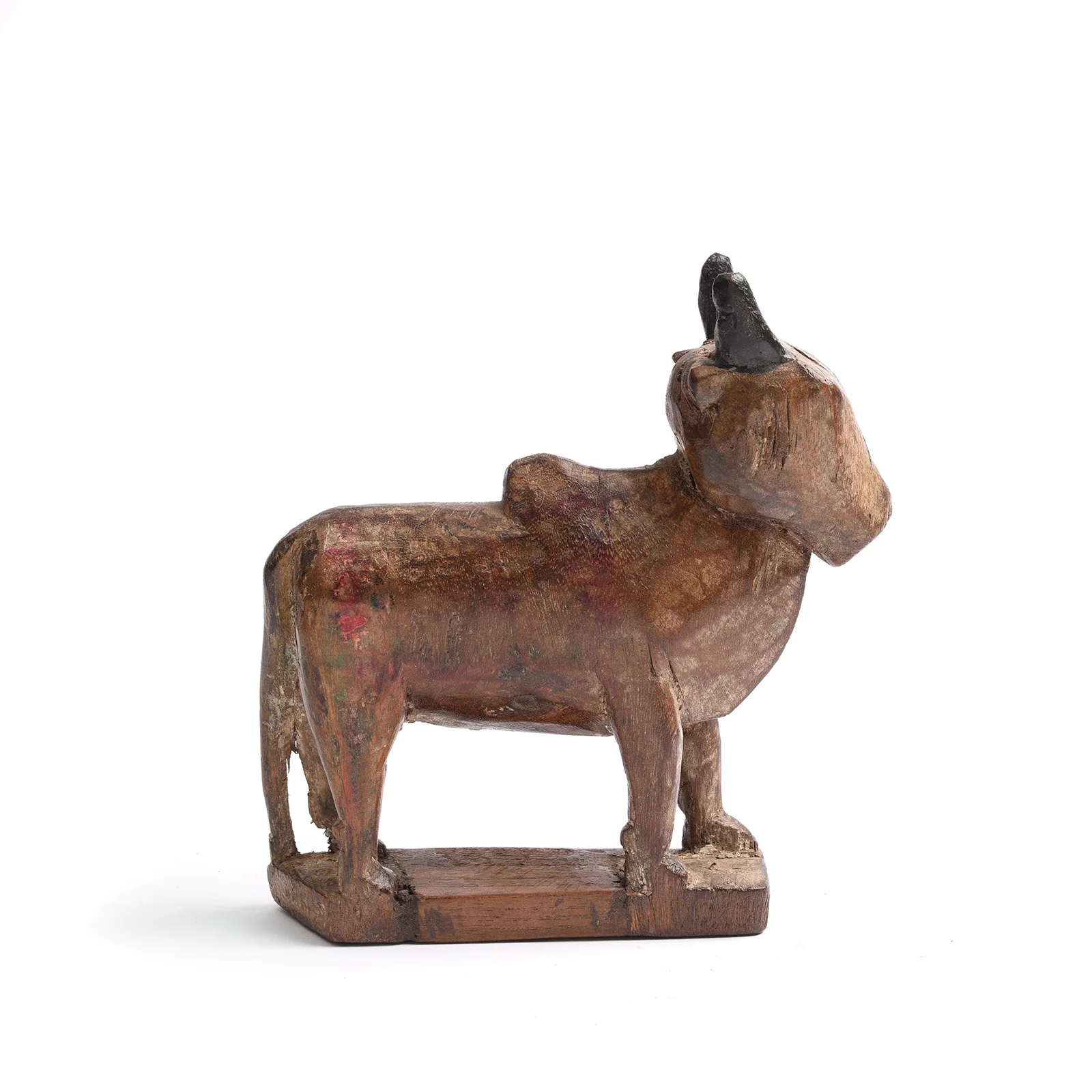 Carved Teak Nandi Bull Toy From Andhra Pradesh - Ca 1920