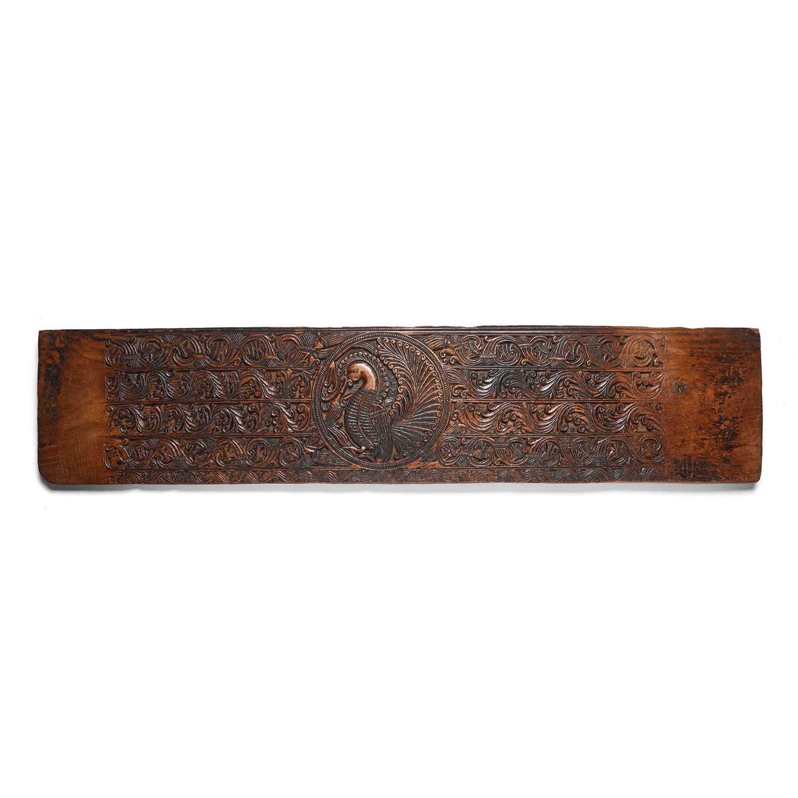 Carved Teak Peacock Lintel Panel From Andra Pradesh - 18thC