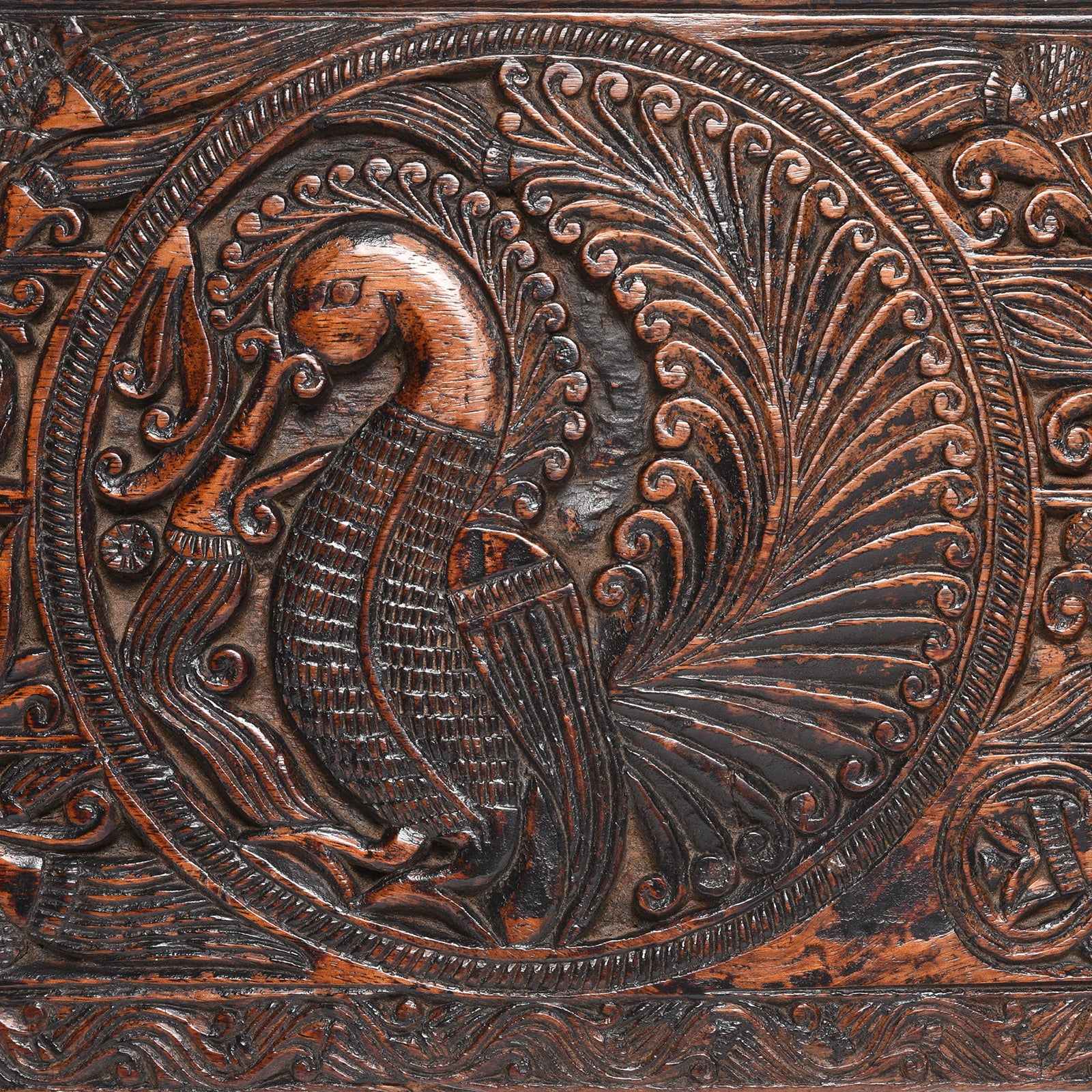 Carved Teak Peacock Lintel Panel From Andra Pradesh - 18thC - Image 2