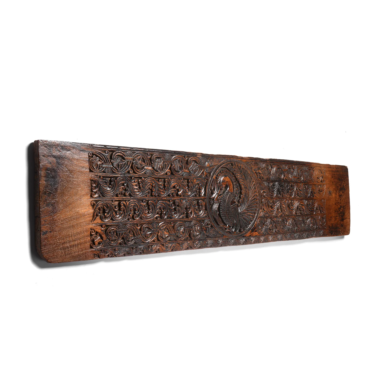 Carved Teak Peacock Lintel Panel From Andra Pradesh - 18thC - Image 3