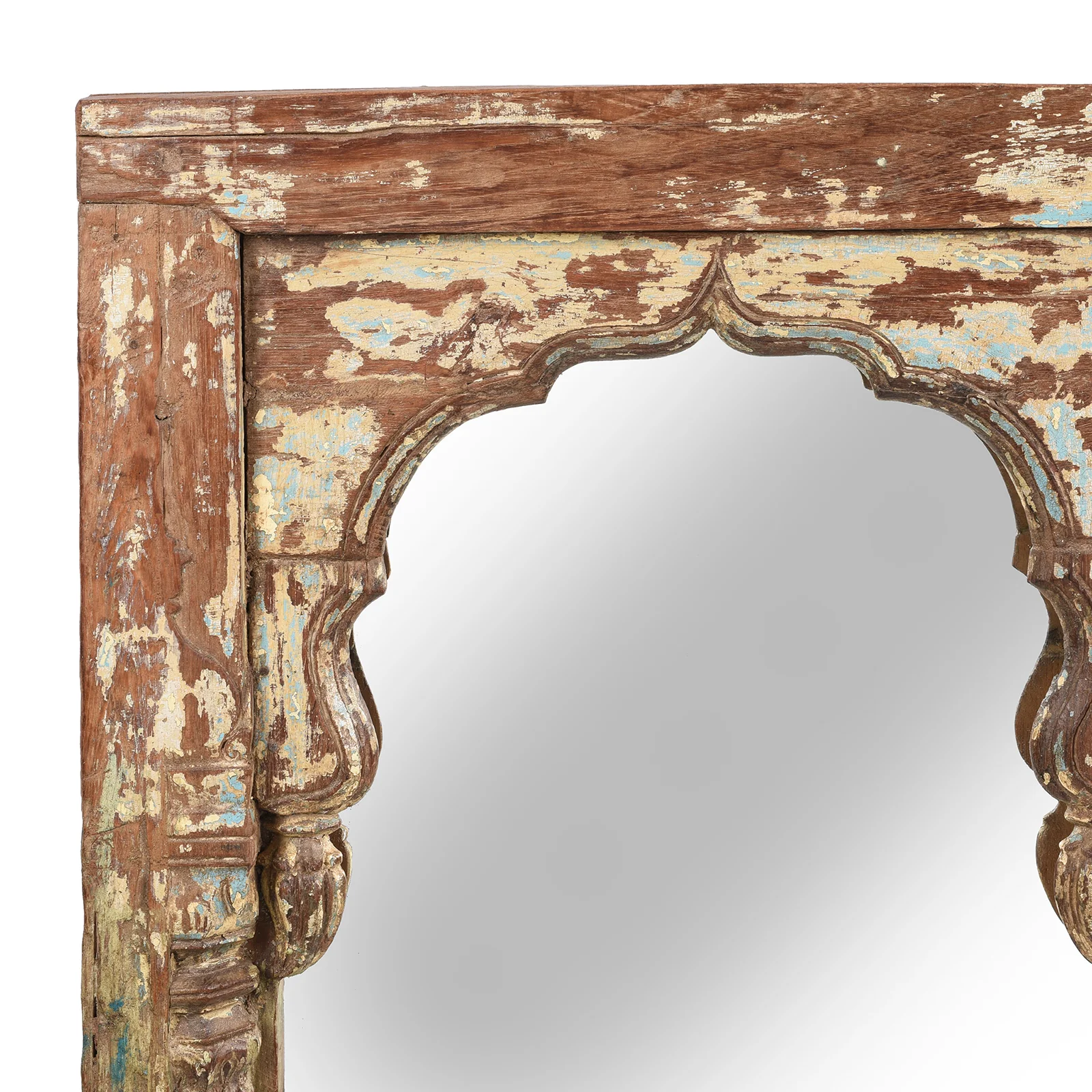 Carved Indian Triple Arch Window Mirror - 19thC (174 x 123cm) - Image 2