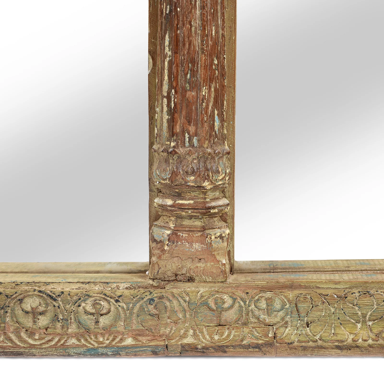 Carved Indian Triple Arch Window Mirror - 19thC (174 x 123cm) - Image 3