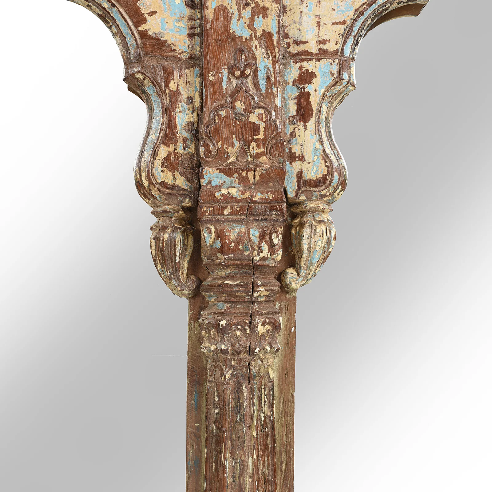 Carved Indian Triple Arch Window Mirror - 19thC (174 x 123cm) - Image 4