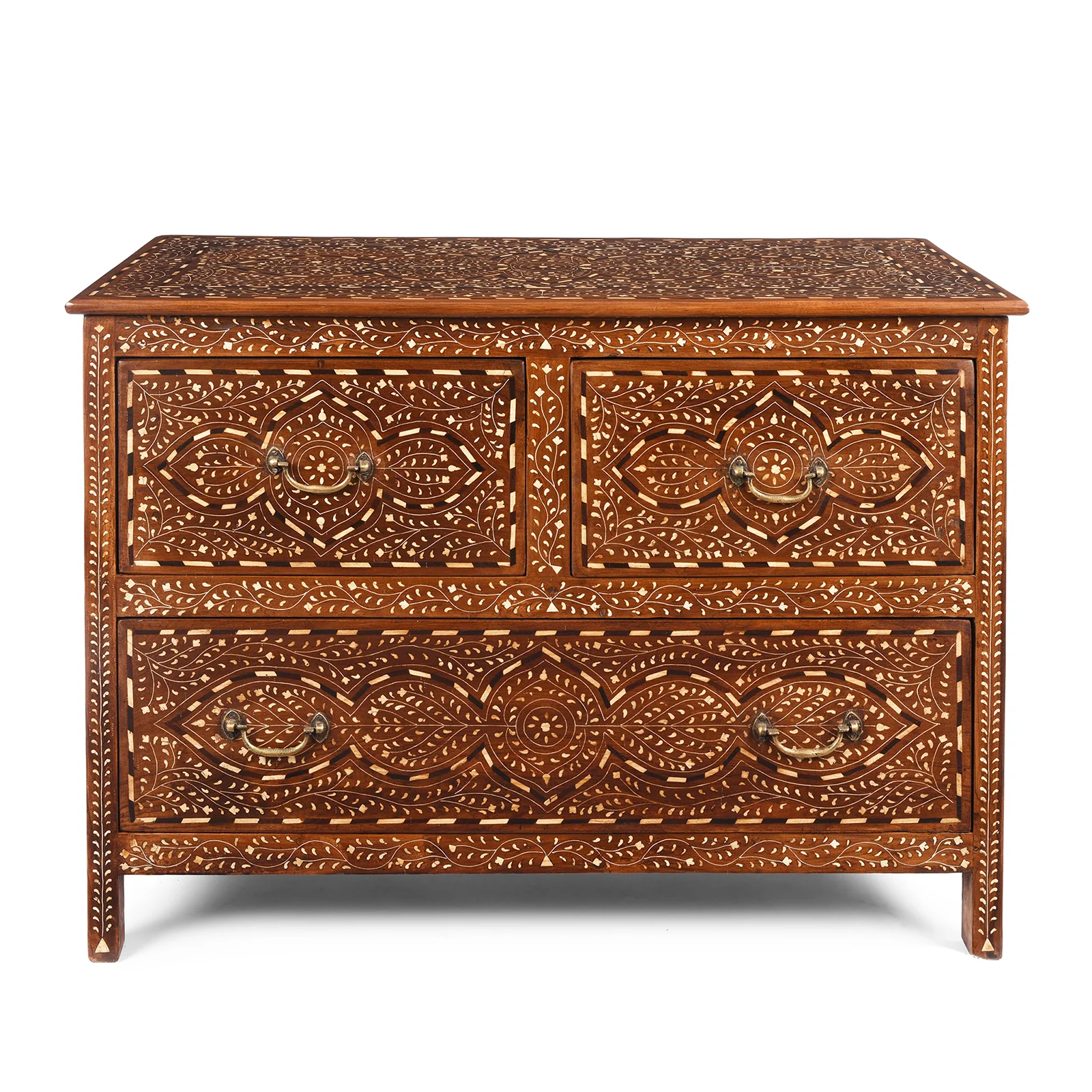 Bone Inlaid Teak Chest Of Drawers - Ca 1920
