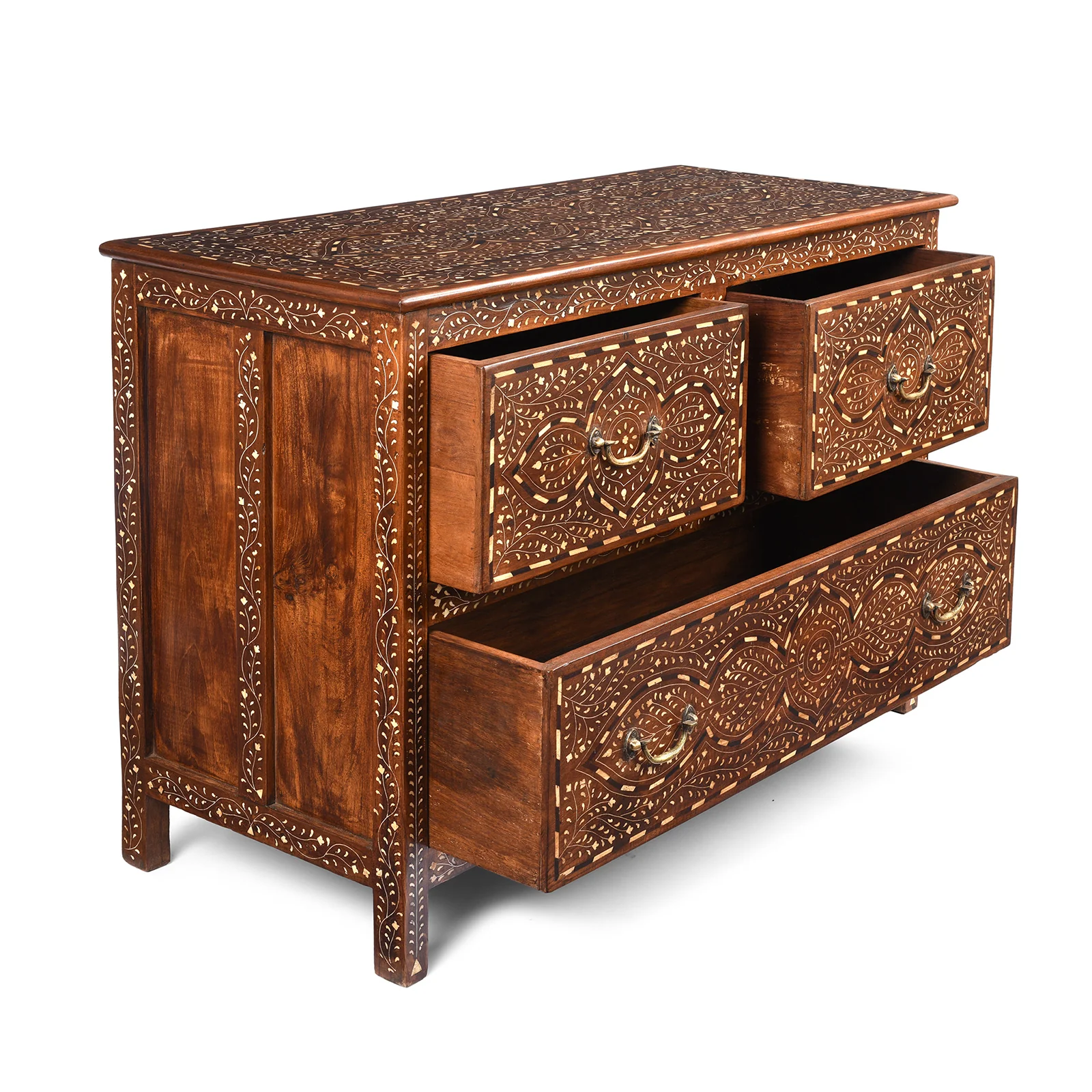 Bone Inlaid Teak Chest Of Drawers - Ca 1920 - Image 4