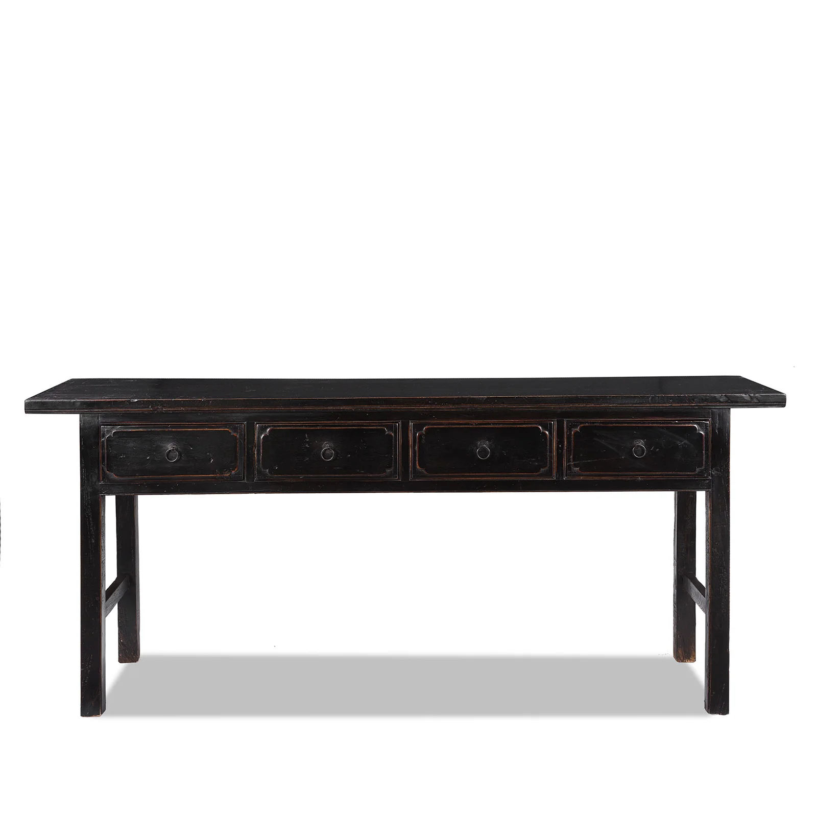 Black Lacquer 4 Drawer Console Table - Late 19th Century