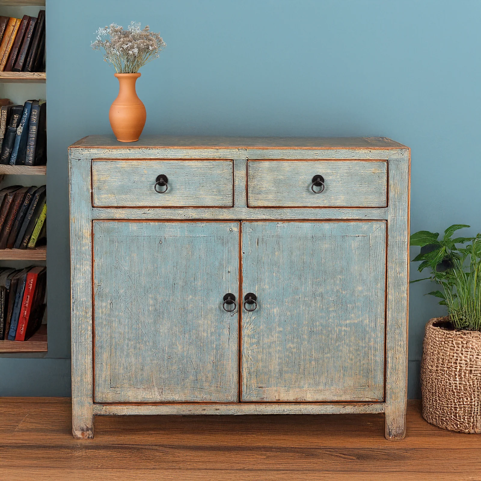Chinese Blue Lacquer Side Cabinet - Image 2