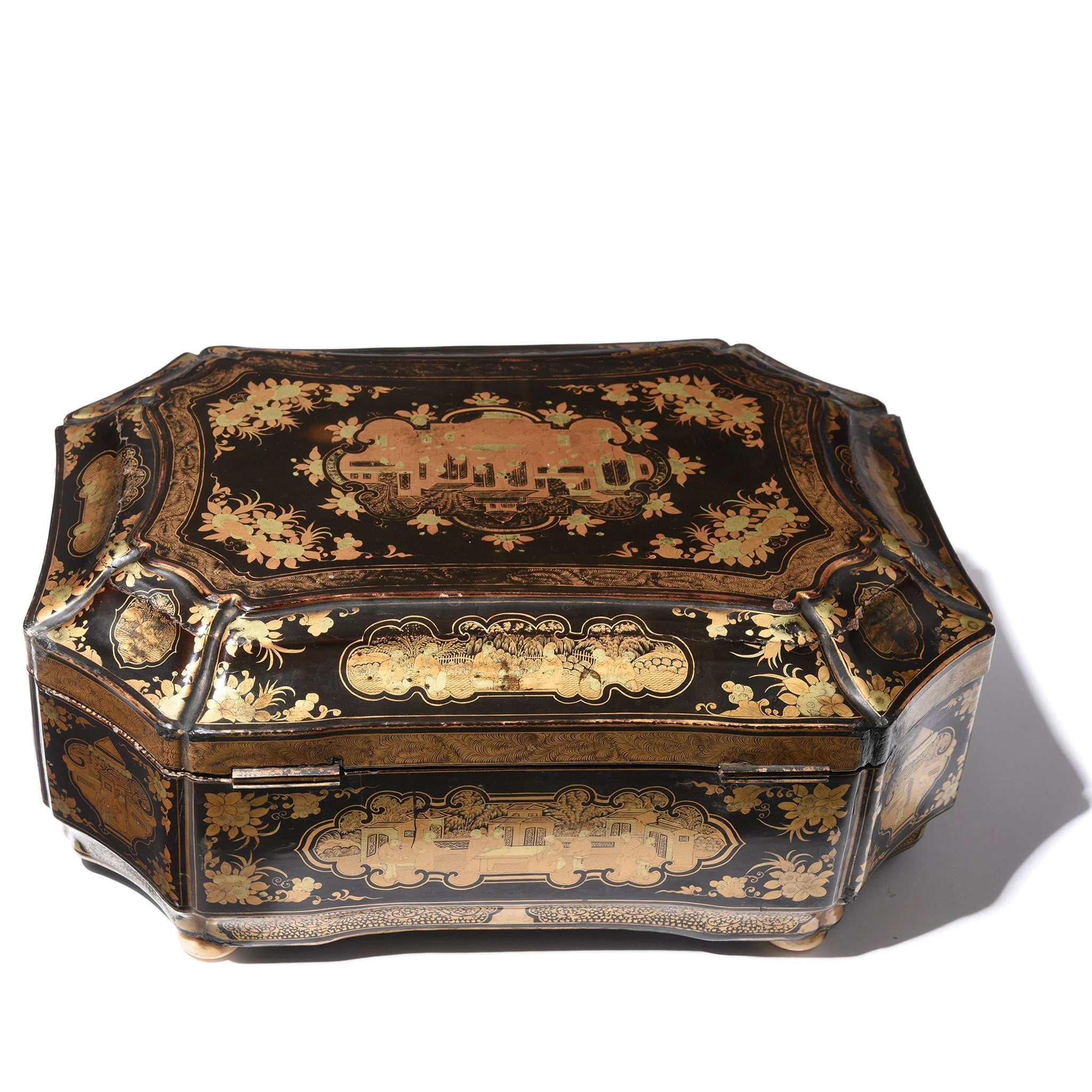 Gilt Black Lacquer Chinese Export Sewing Box - Early 19th Century - Image 8