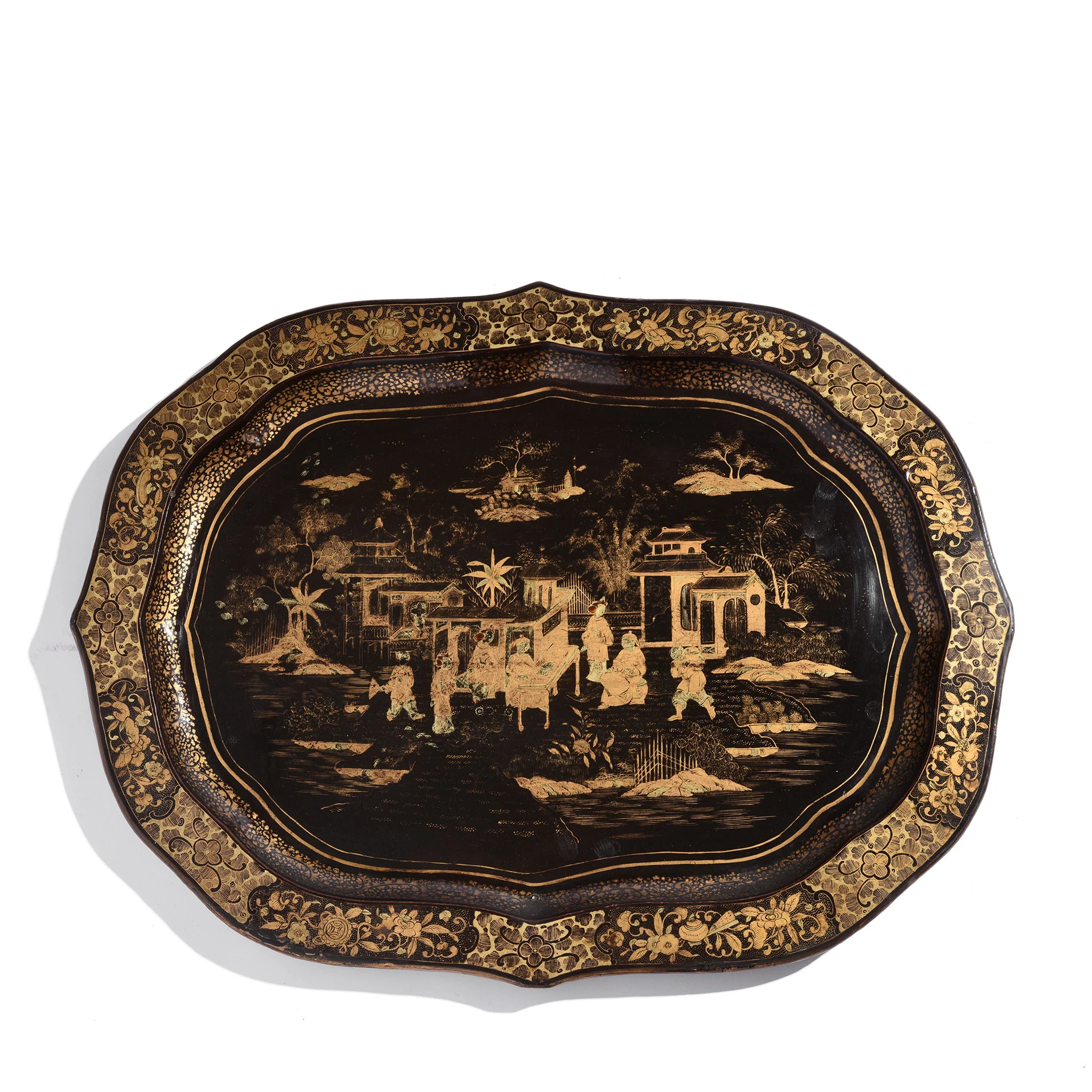 Chinese Export Black Lacquer Papiermache Tray - Early 19thC