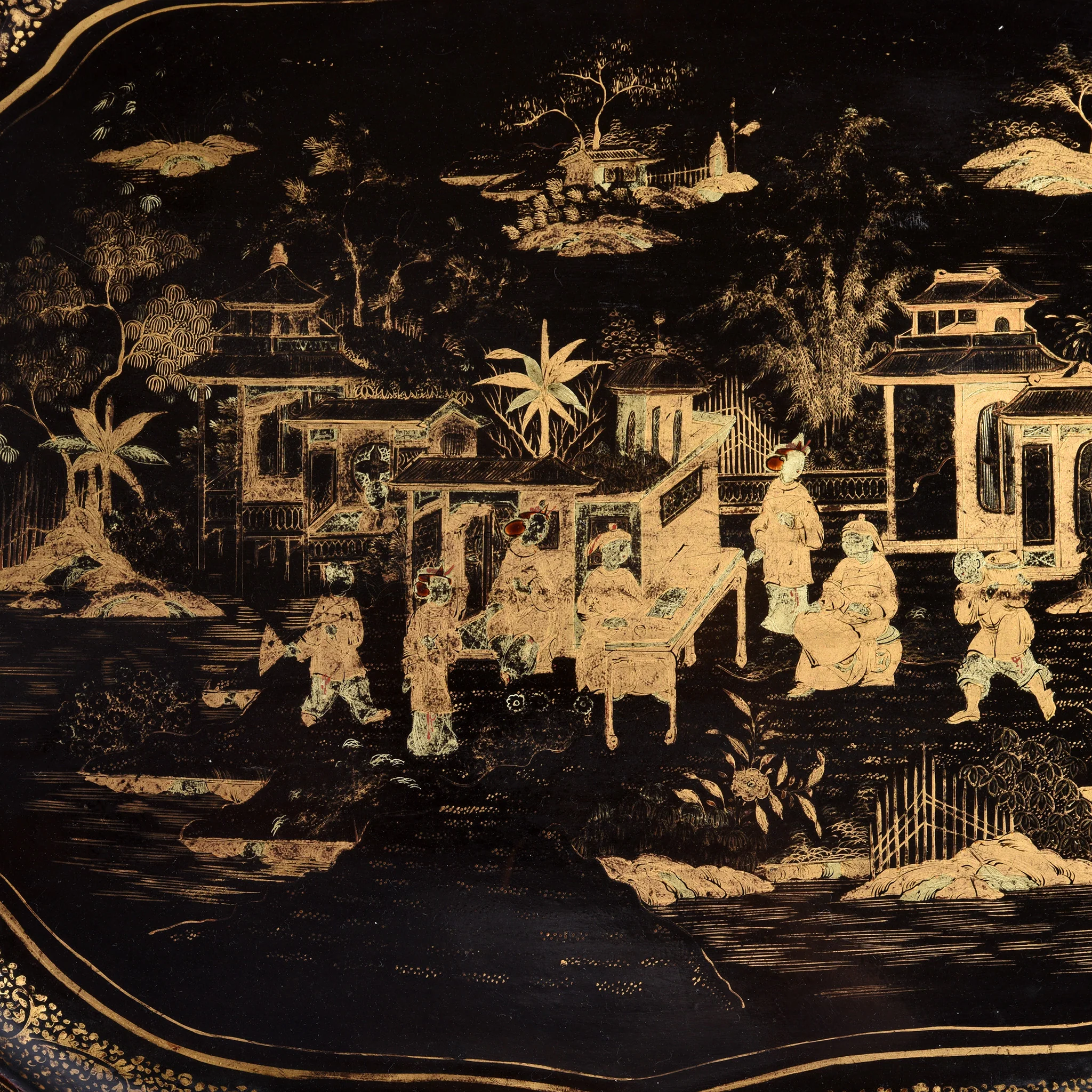 Chinese Export Black Lacquer Papiermache Tray - Early 19thC - Image 2