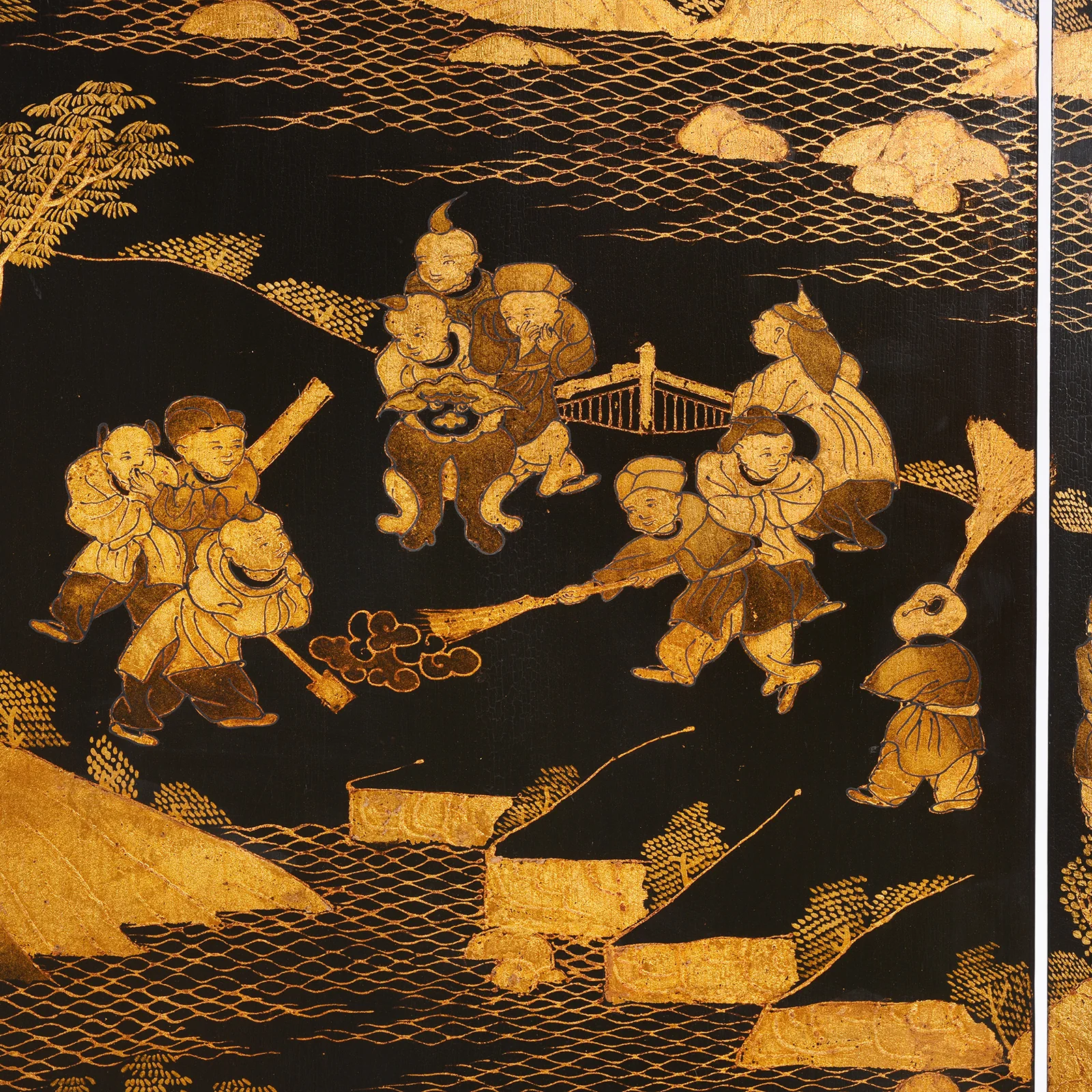 Chinese Black Lacquer Folding Screen - Ca 1980 - Image 5