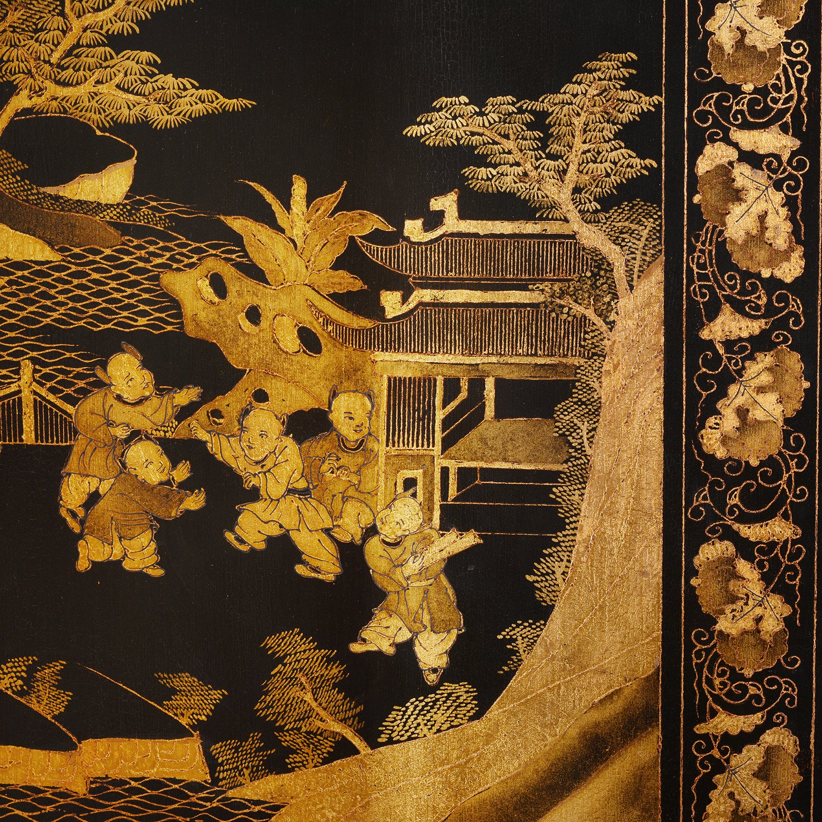 Chinese Black Lacquer Folding Screen - Ca 1980 - Image 7