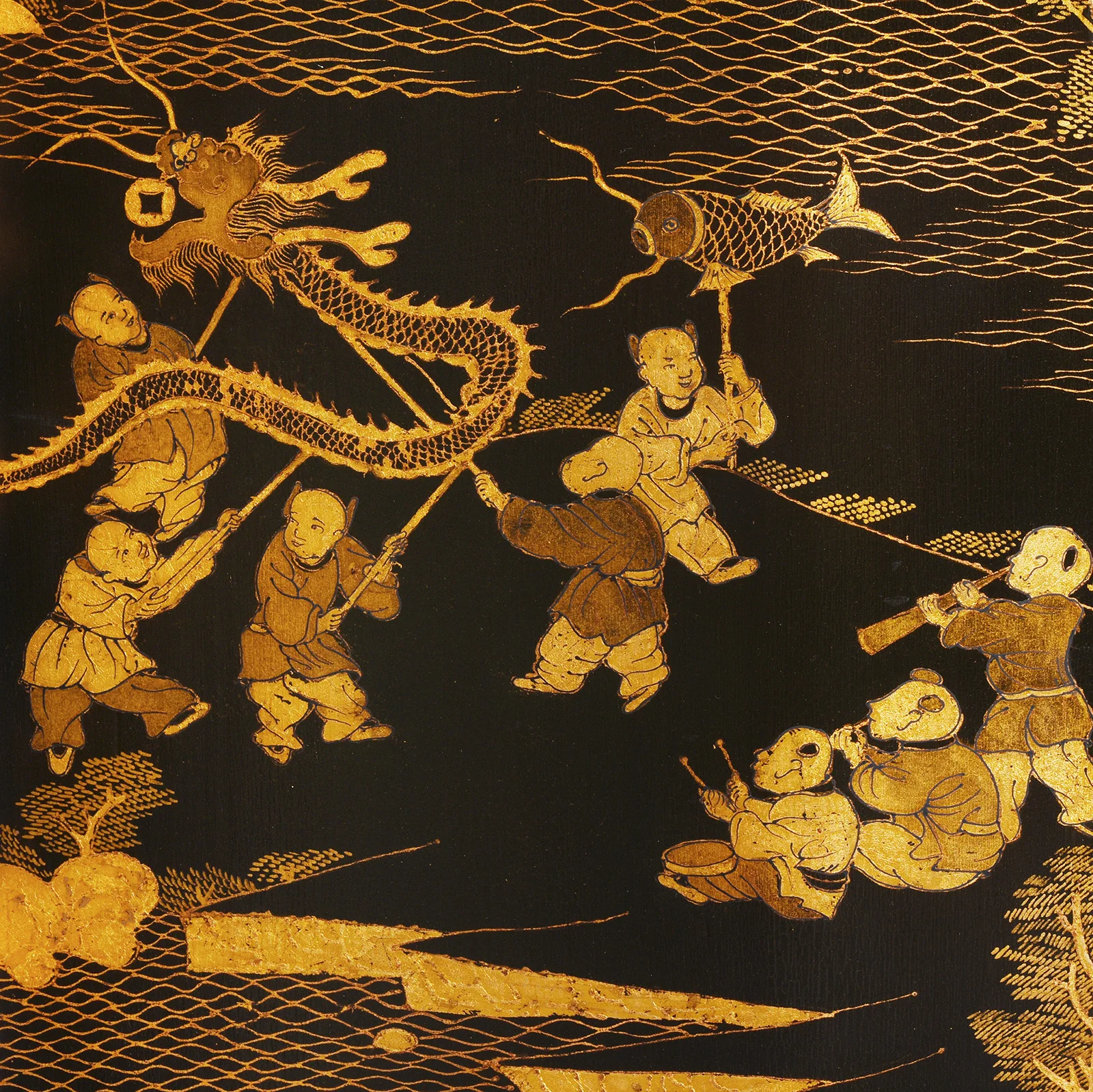 Chinese Black Lacquer Folding Screen - Ca 1980 - Image 9