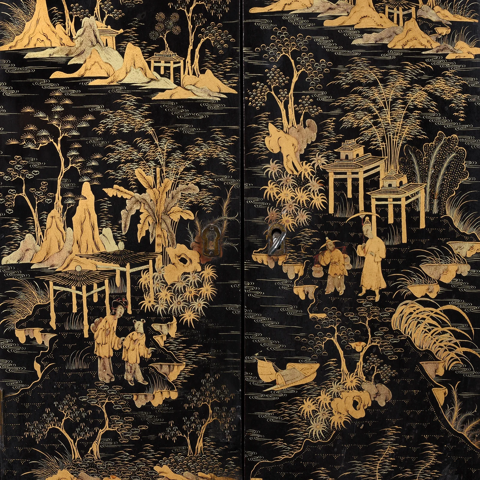 Gilt Black Lacquer Chinese Export Table Cabinet - Early 19th Century - Image 6